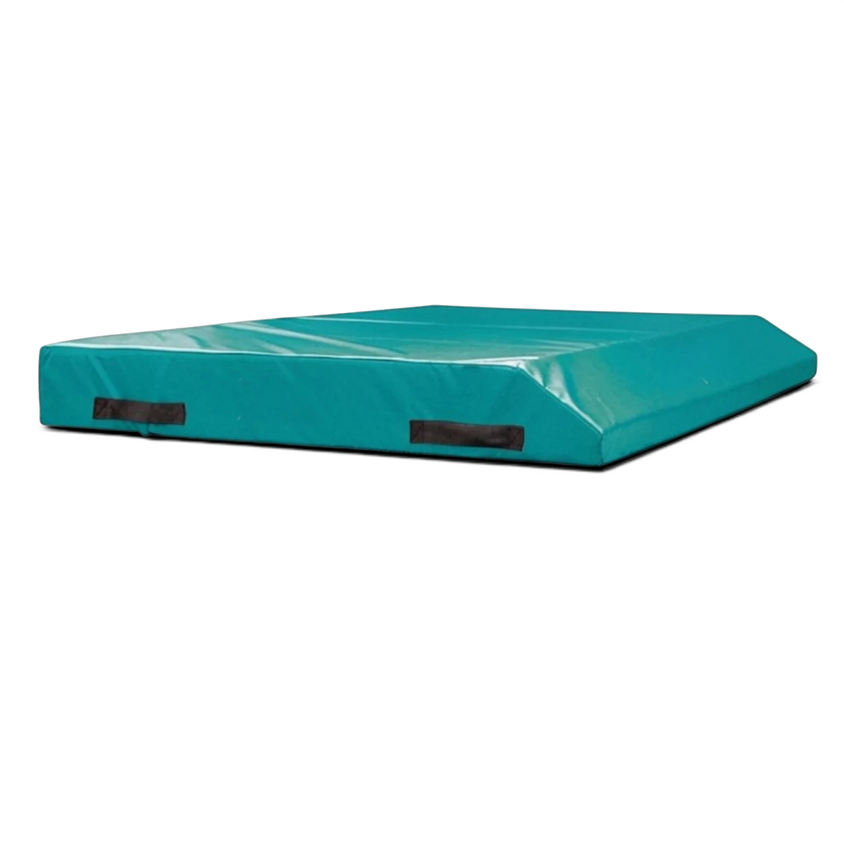 UK Gym Pits teal single wedge trampoline spotting end deck mat with side handles and Nissen branding