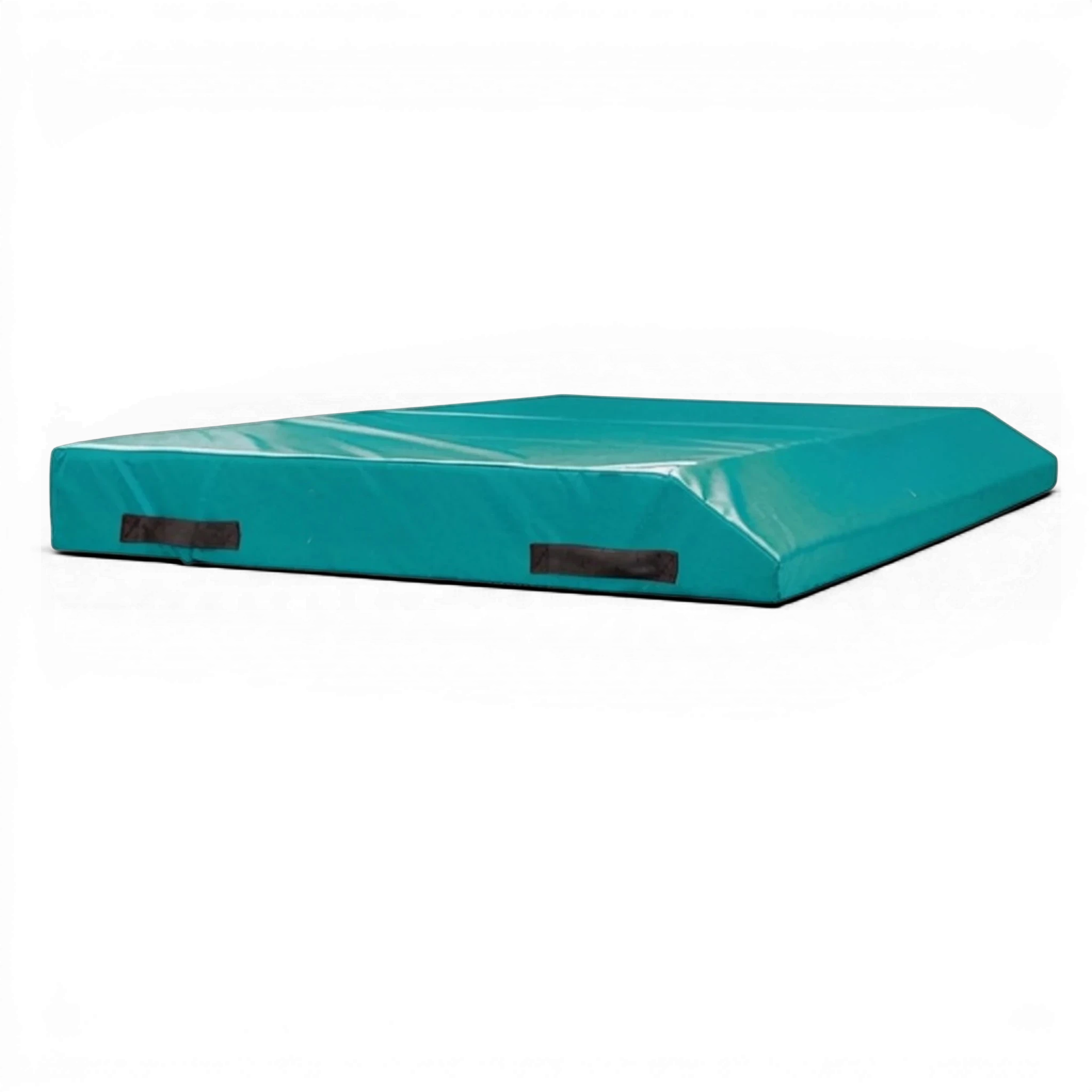 UK Gym Pits teal single wedge trampoline spotting end deck mat with side handles and Nissen branding