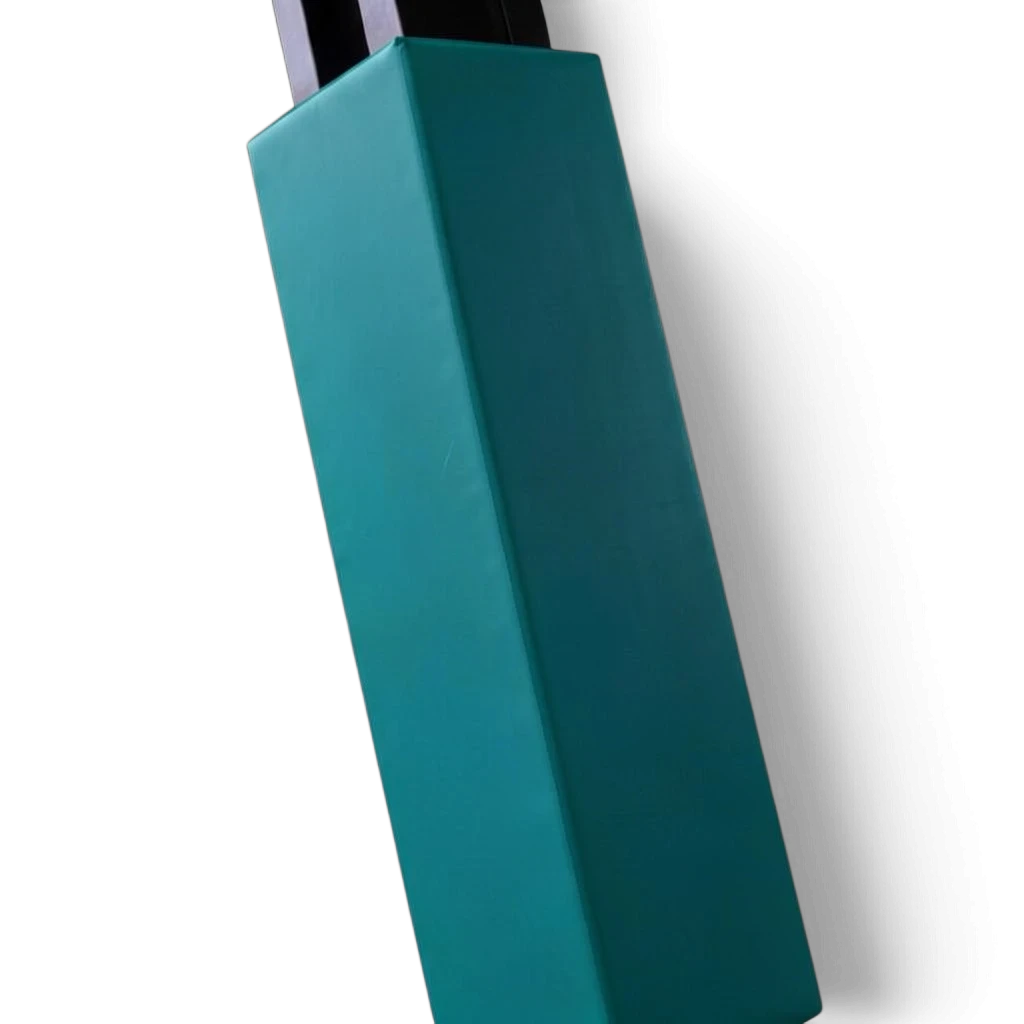 UK Gym Pits teal square post protector with shock-absorbing foam padding and durable PVC cover for gym safety