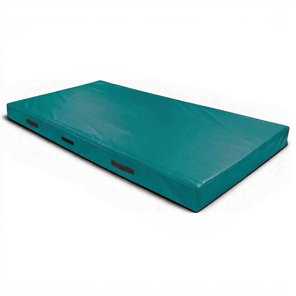 UK Gym Pits teal push-on trampoline safety mat with reinforced PVC cover and side carry handles