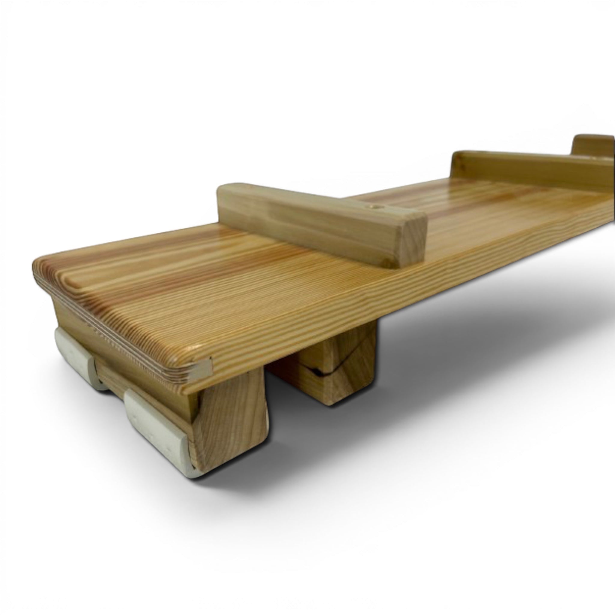 UK Gym Pits natural timber agility linking plank with surface battens and anti-slip rubber feet for school gymnastics