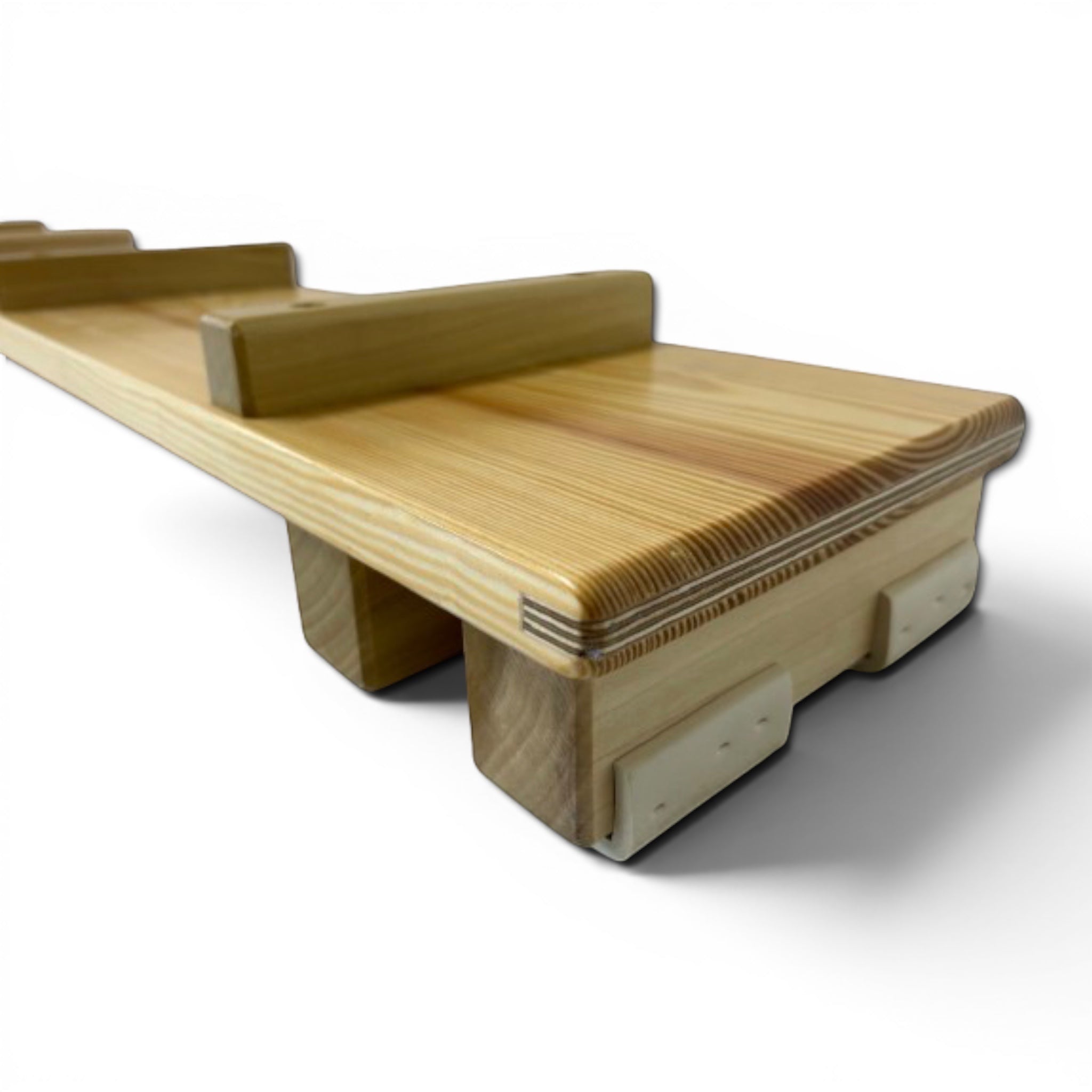 UK Gym Pits natural timber agility linking storm plank with anti-slip rubber feet and surface battens for school use