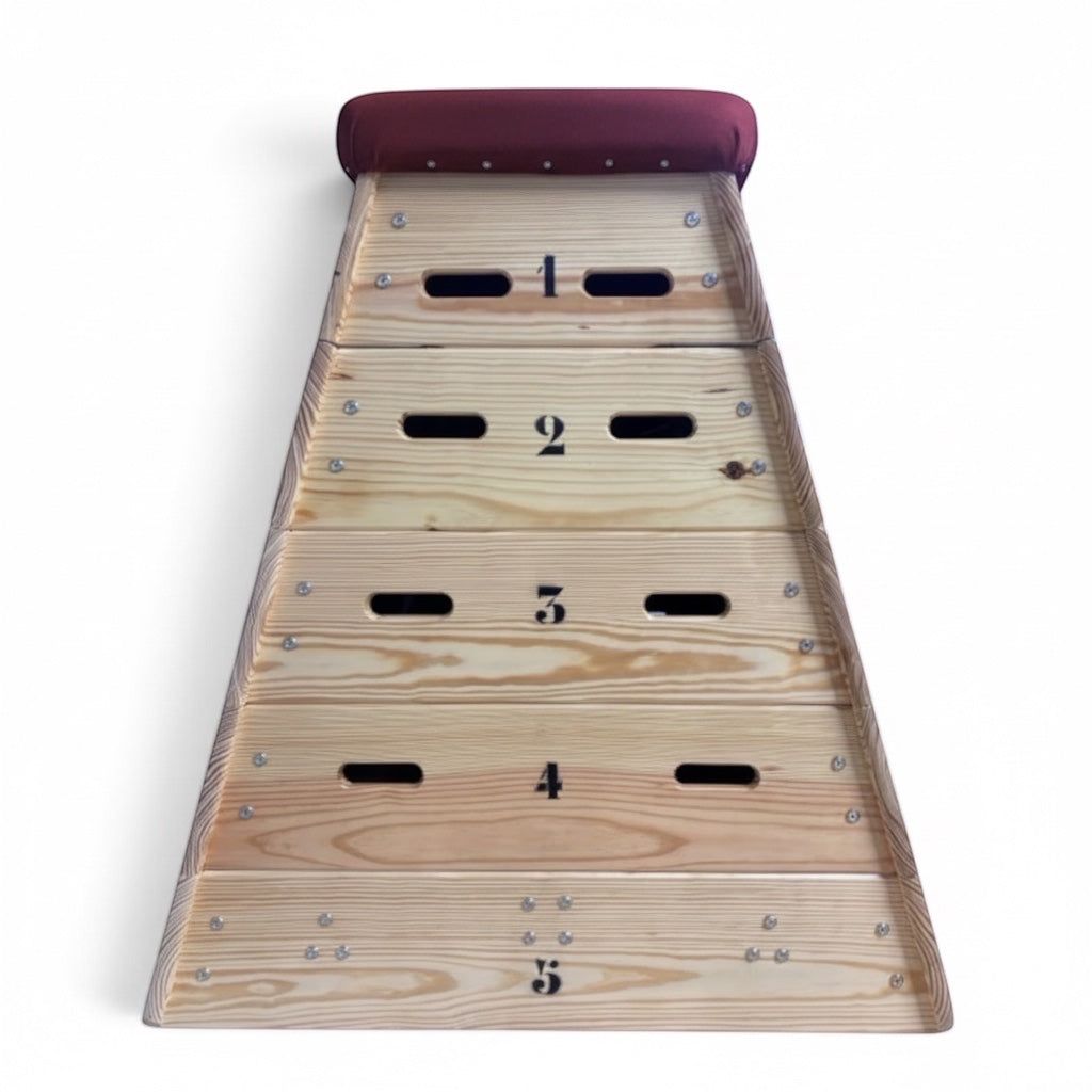 UK Gym Pits 5-tiered timber vault box with numbered sections and a padded top for gymnastics training