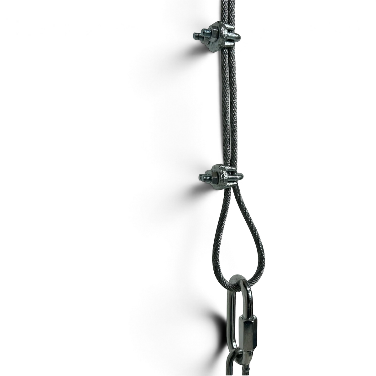 UK Gym Pits training rings cabling system with steel wire rope and carabiner attachment for wall mounting