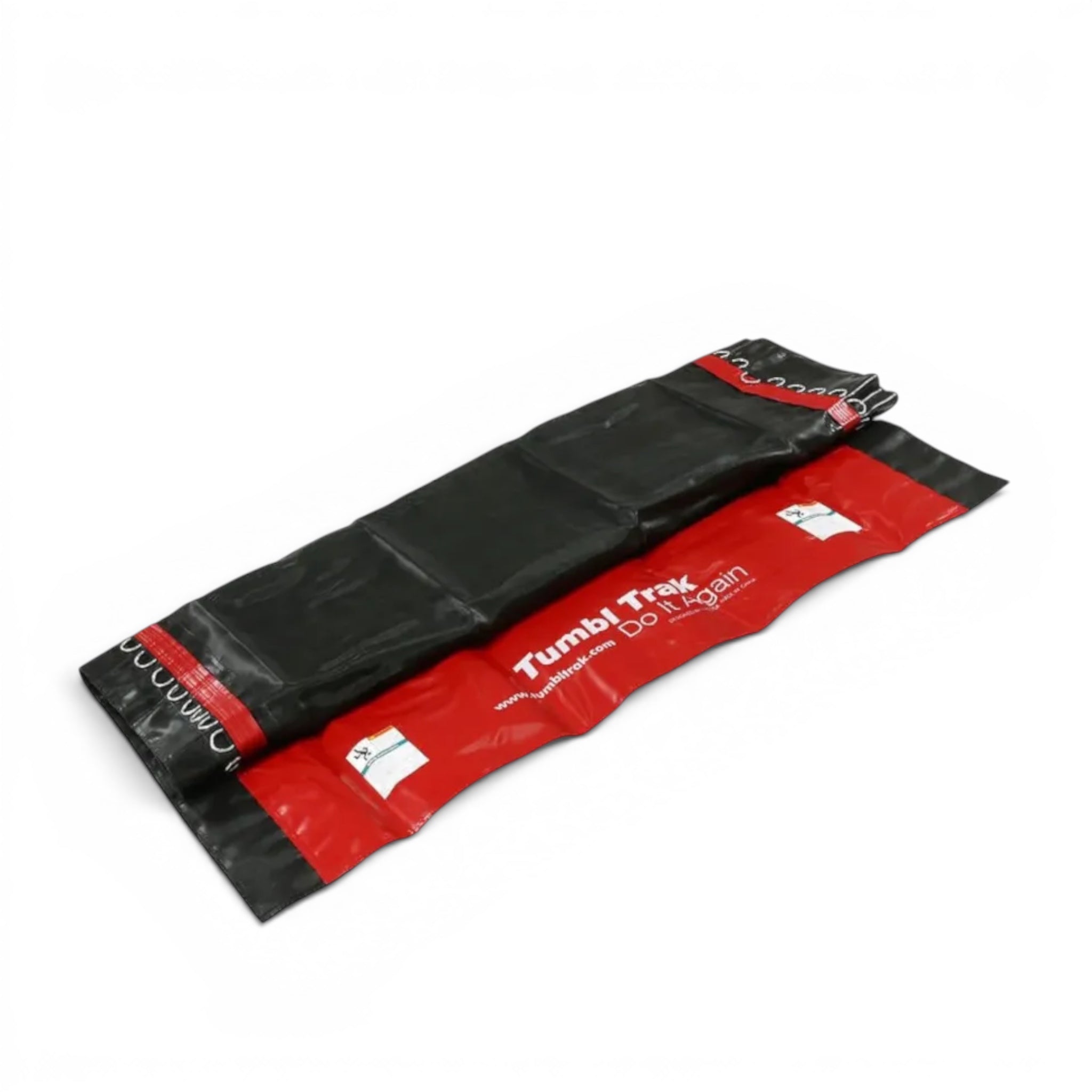 UK Gym Pits 9 metre Tumbl Trak replacement bed in black and red vinyl with reinforced grommets