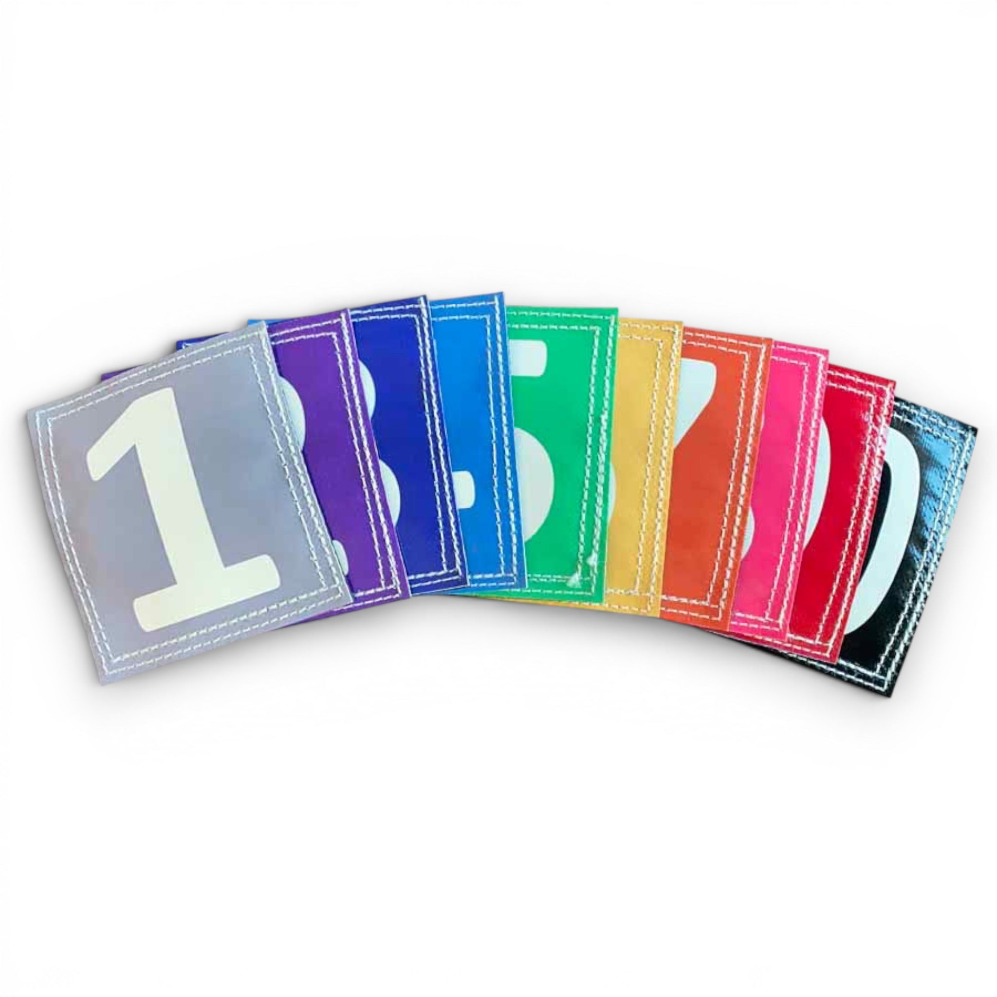 UK Gym Pits colourful vinyl number manipulatives with velcro backing for educational obstacle courses and learning.