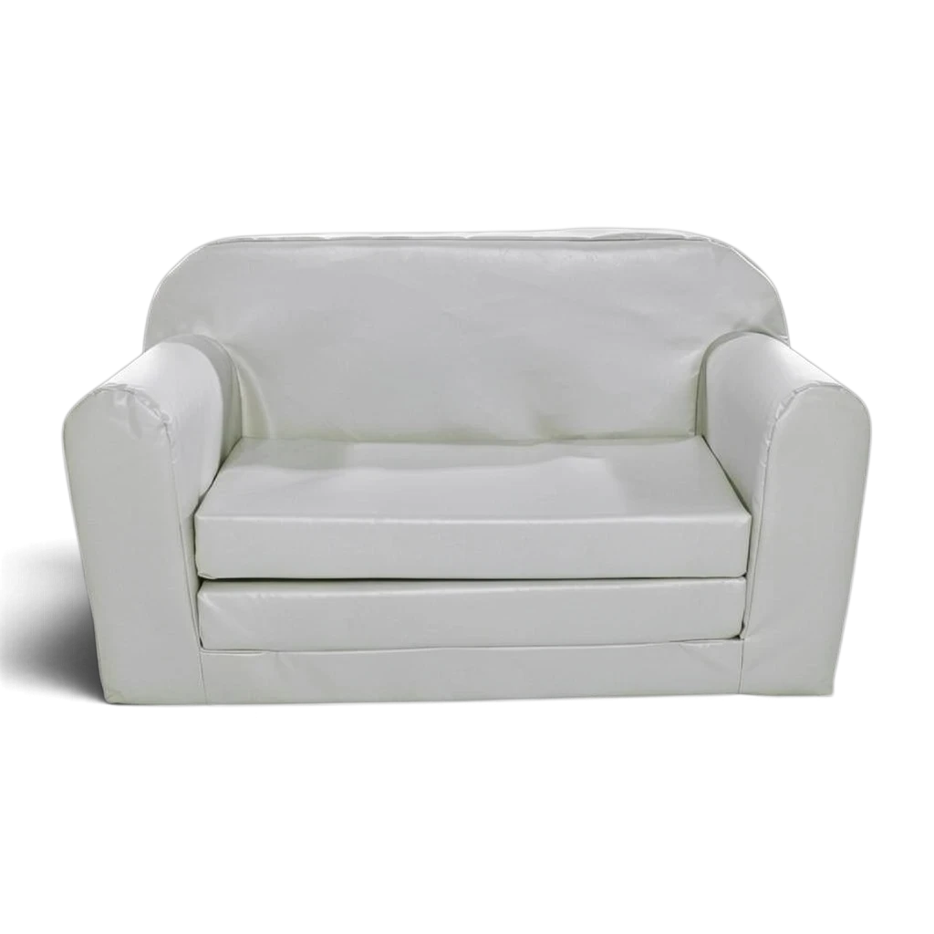UK Gym Pits white vinyl children's snug sofa bed for soft play, made from durable foam with an easy-clean surface.