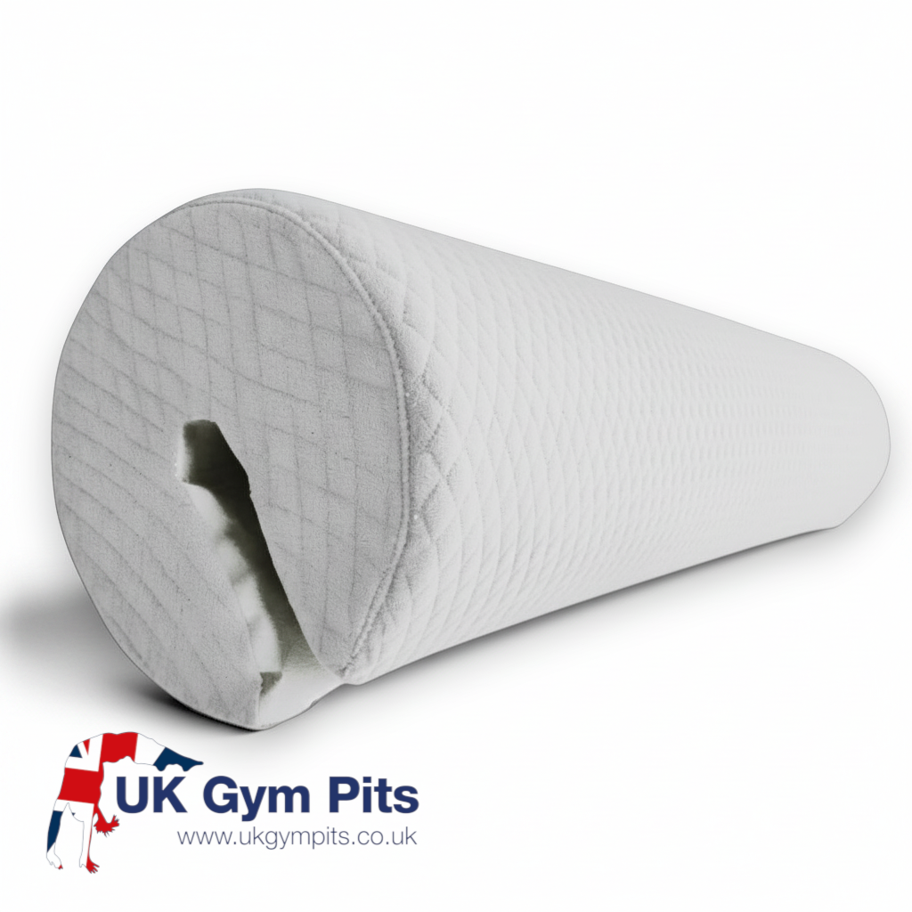 UK Gym Pits white Gaofei gymnastics bar safety pad with quilted fabric cover for shock absorption and injury prevention