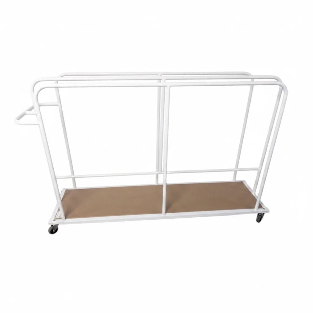 UK Gym Pits white vertical mat trolley with heavy duty castors for gym equipment storage and transport