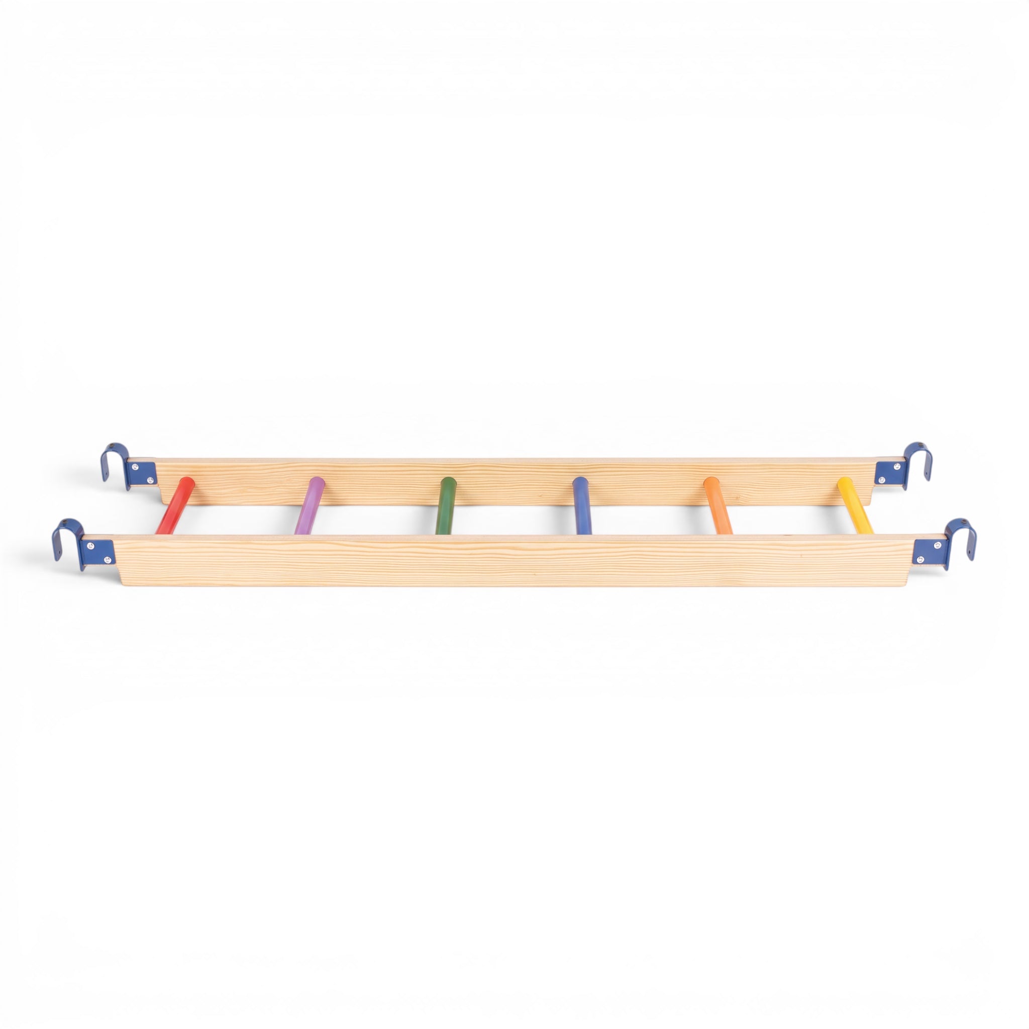 UK Gym Pits wooden activ ladder for children with multicoloured metal rungs and secure end clamps