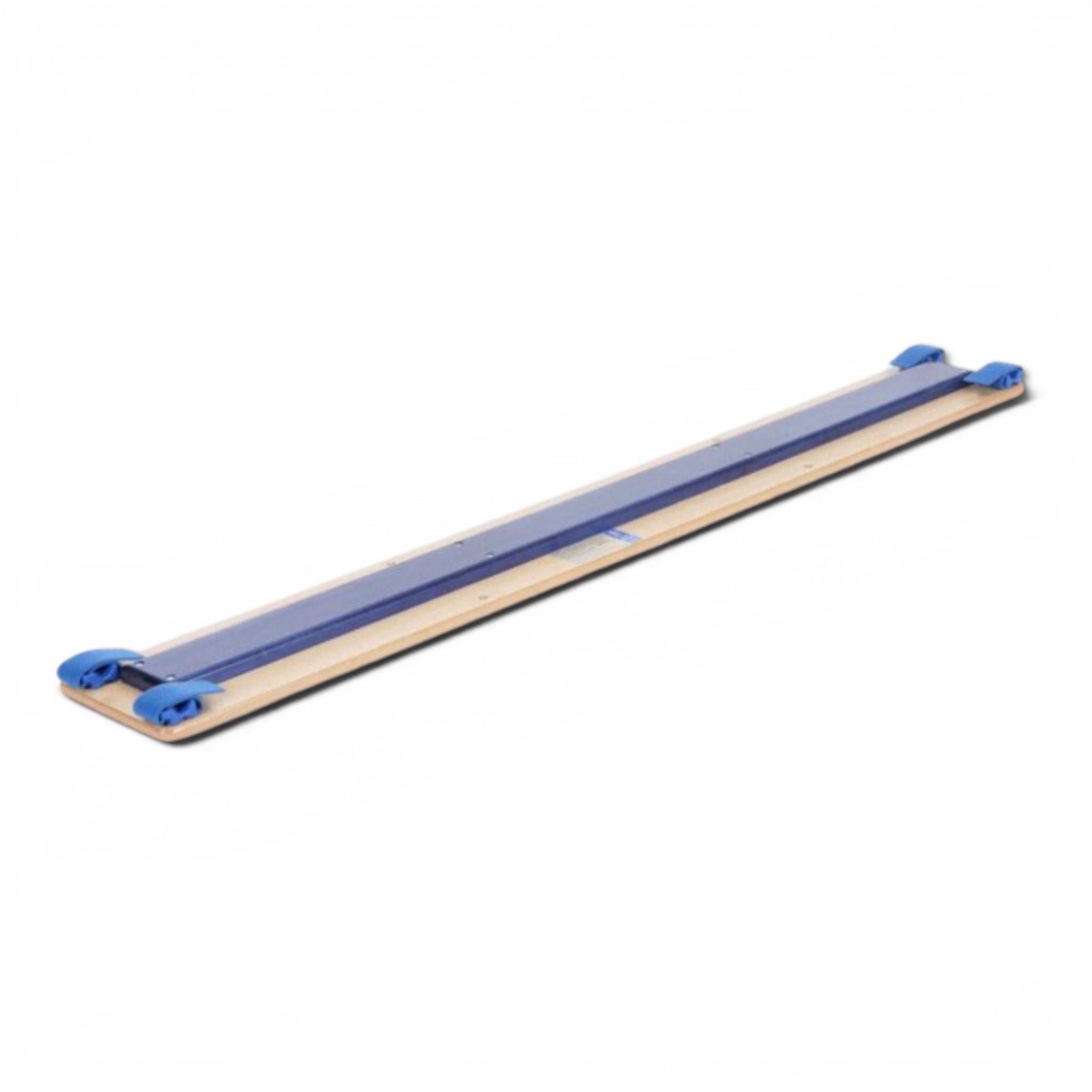 UK Gym Pits wooden balance slide plank with blue hook and loop fixing system for gymnastics equipment