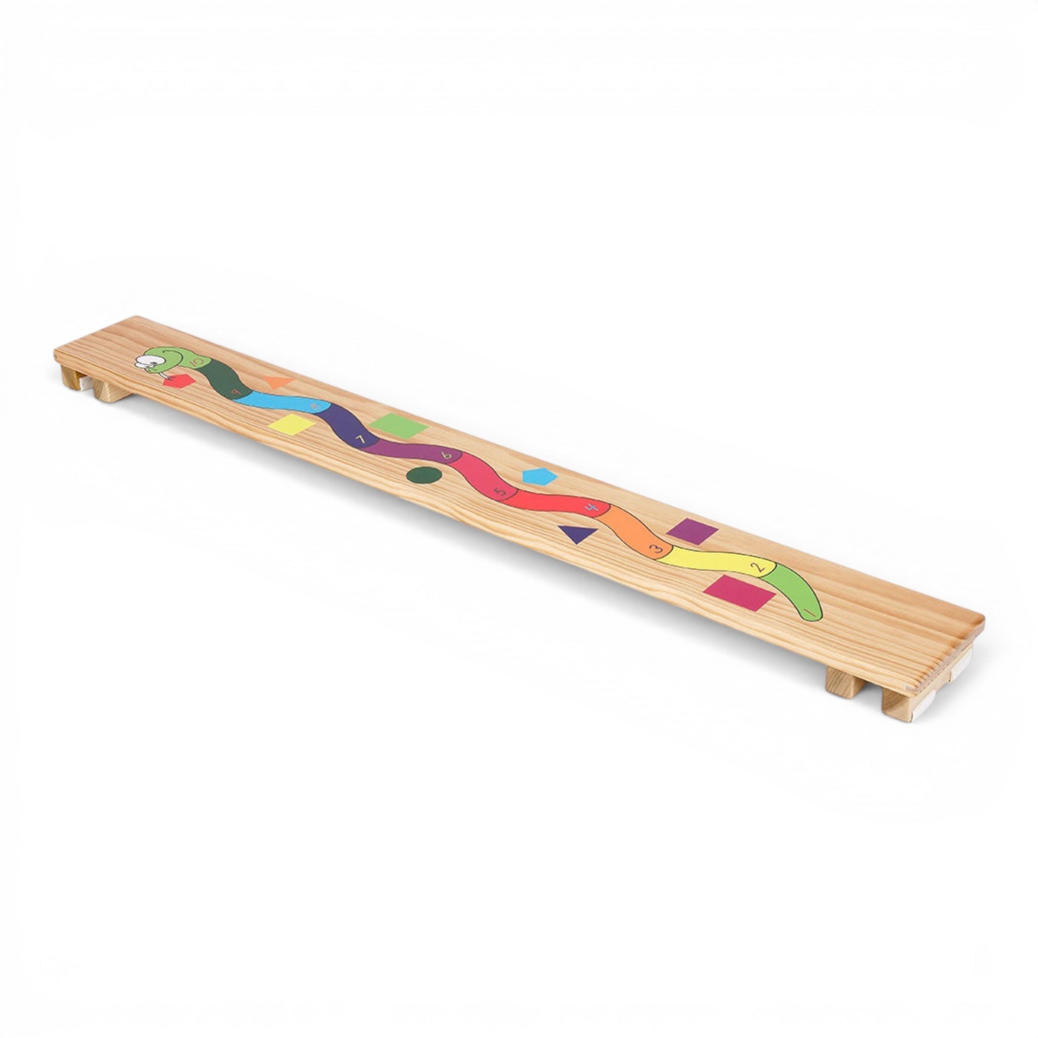 UK Gym Pits wooden snake balance plank with colourful shapes and numbers for children's gymnastics agility training