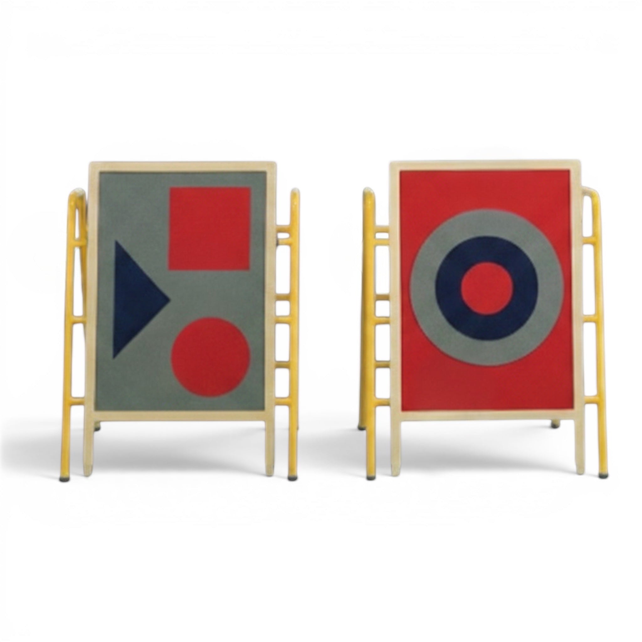 UK Gym Pits wooden target boards with hook and loop surface, featuring bullseye and shape designs for gym games.