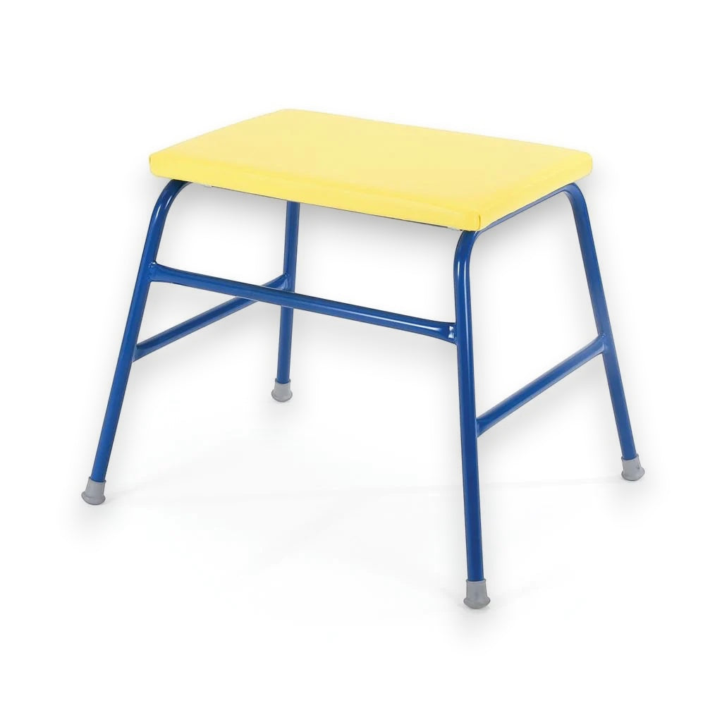 UK Gym Pits yellow agility table with a blue metal frame for Key Stage 1 gymnastics training