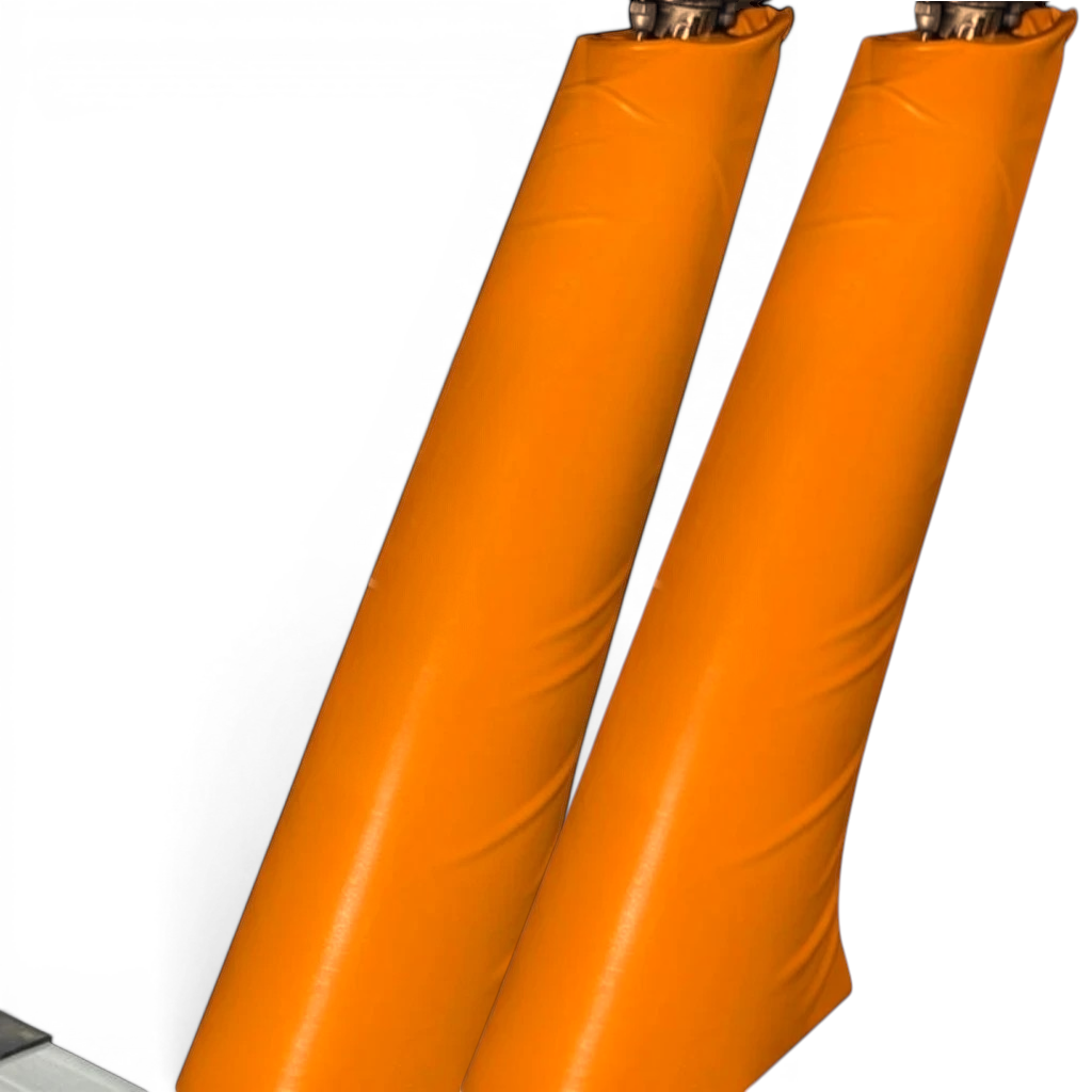 UK Gym Pits yellow PVC vinyl beam leg safety padding fitted around a gymnastics beam leg for impact protection