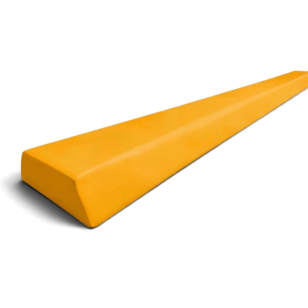 UK Gym Pits yellow PE foam floor balance beam with a durable PVC cover for children's gymnastics and soft play.