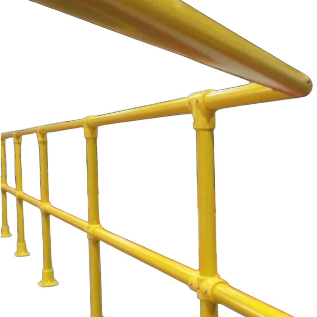 UK Gym Pits yellow GRP 4-way middle cross connector for safety handrail systems