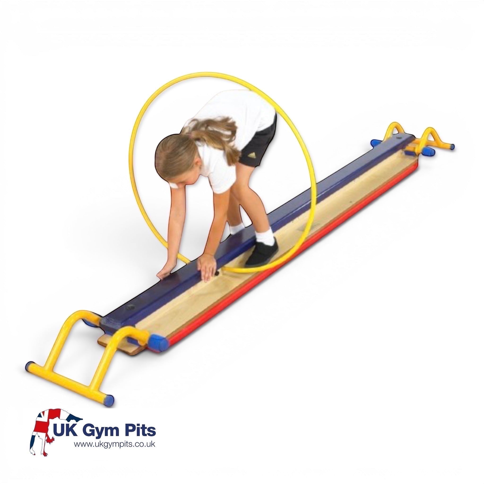 UK Gym Pits yellow hoop attached to a balance bench.