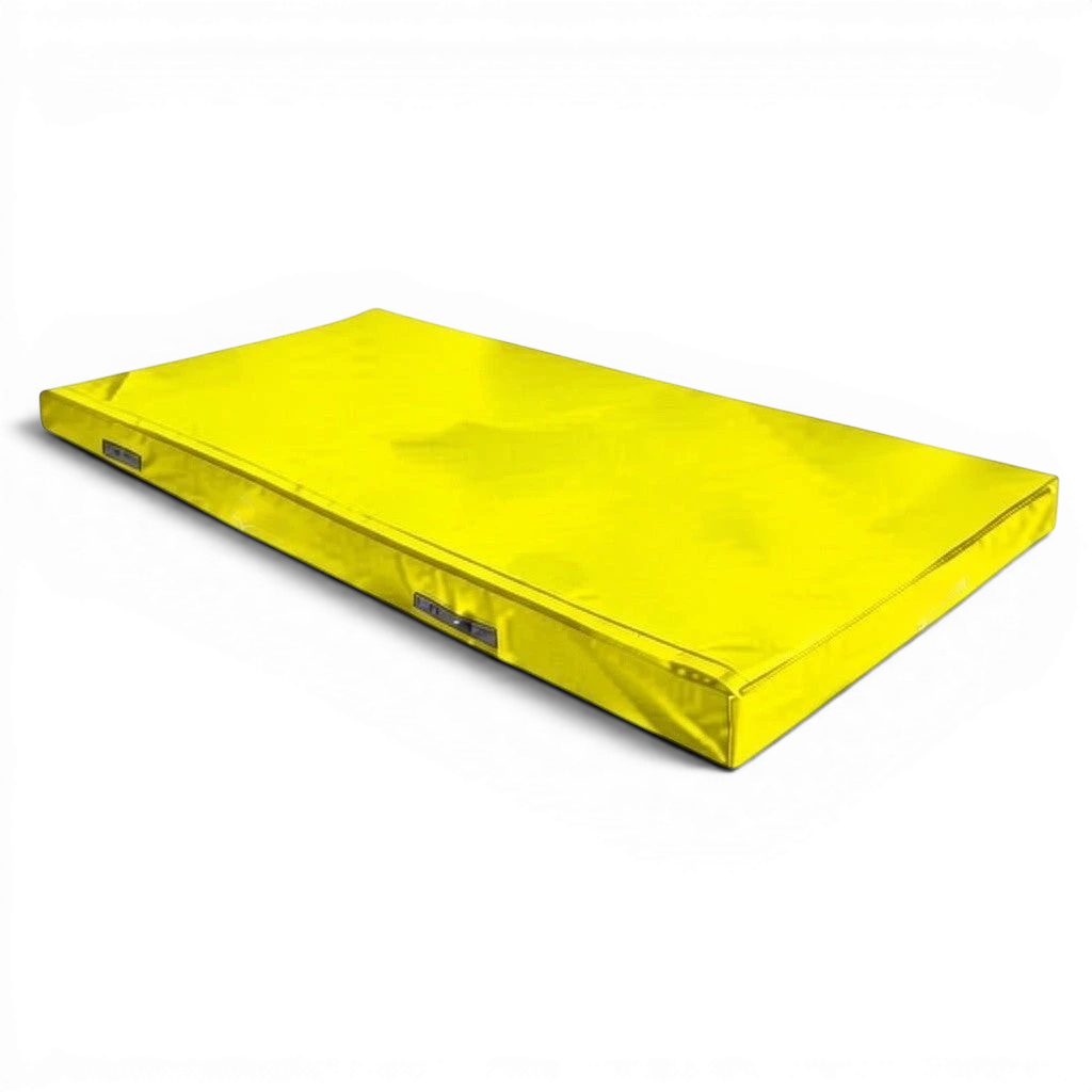 UK Gym Pits yellow FIG specification trampoline push-on safety mat with PVC cover and side handles