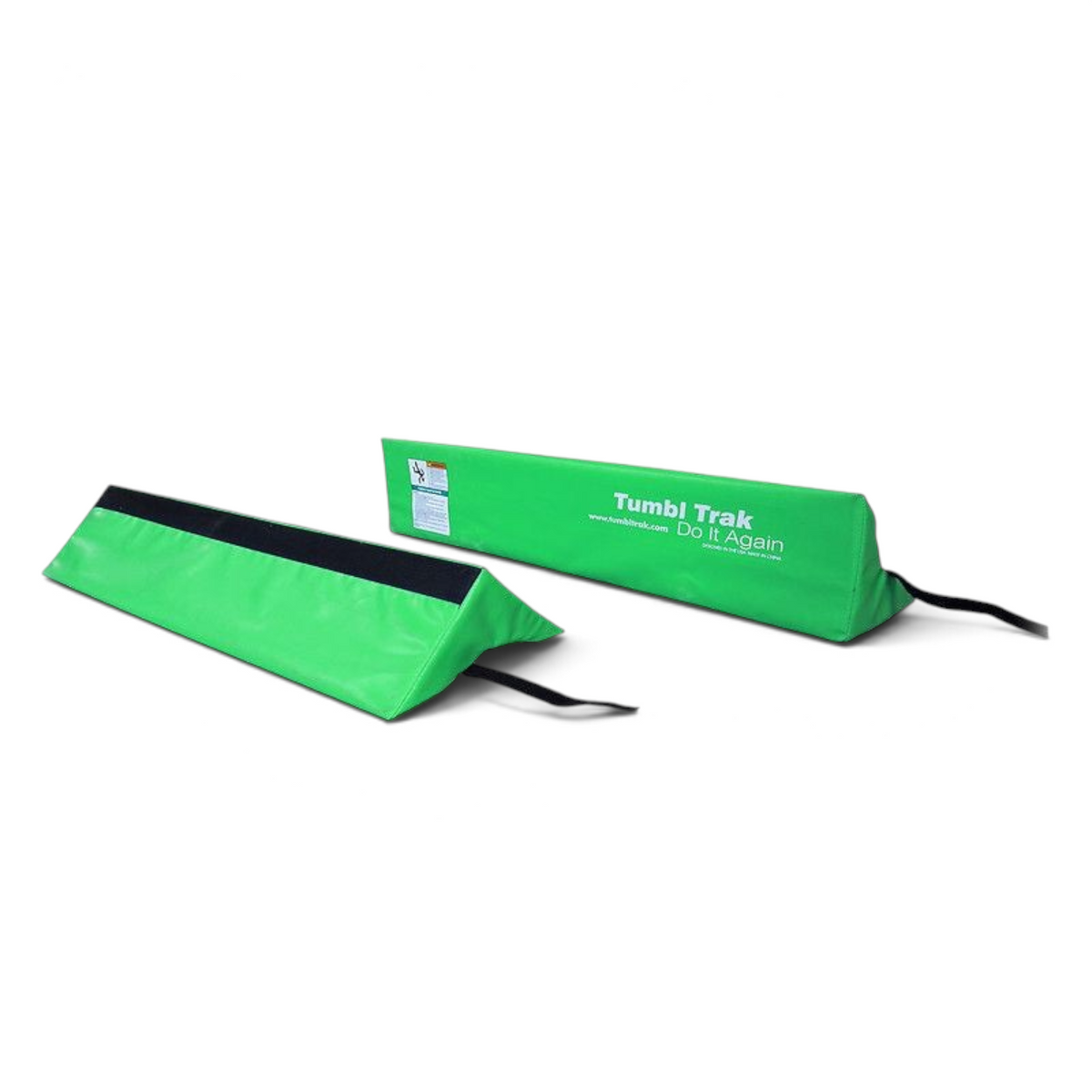 UK Gym Pits lime green foam cradles for stabilising air barrels, featuring durable vinyl and wedge-shaped design.
