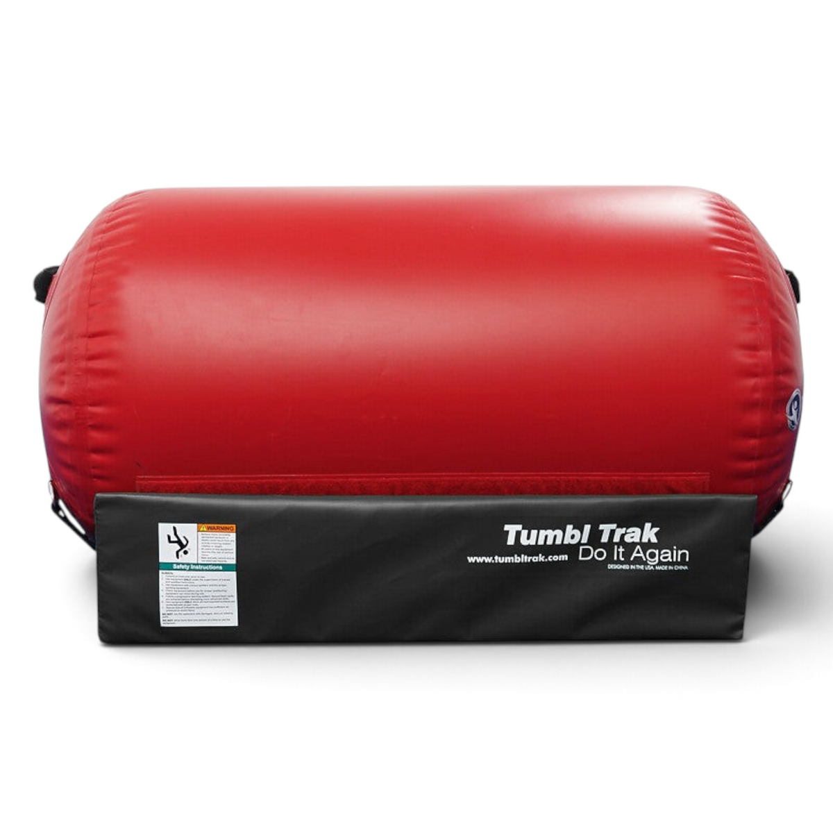 A red inflatable air barrel with black ends, including the black cradles.