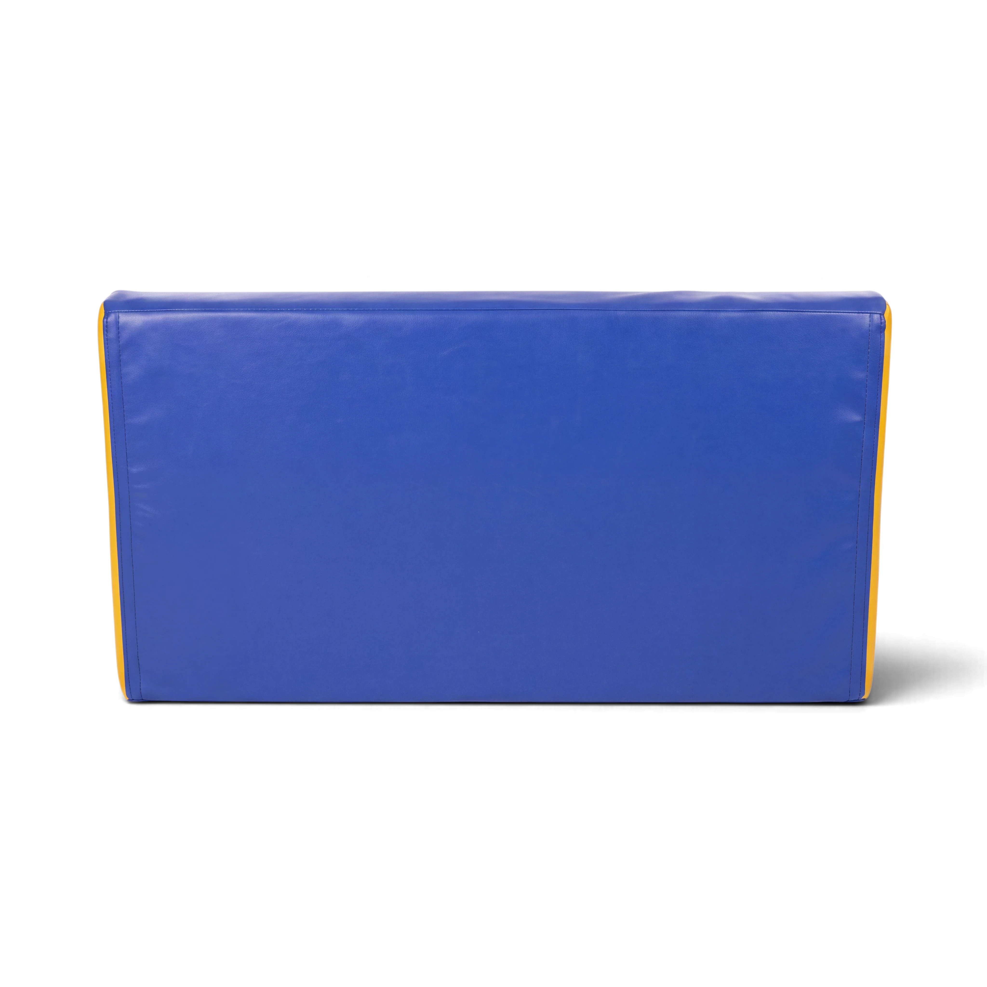 UK Gym Pits 3 seater soft play sofa in blue and yellow vinyl for schools and nurseries