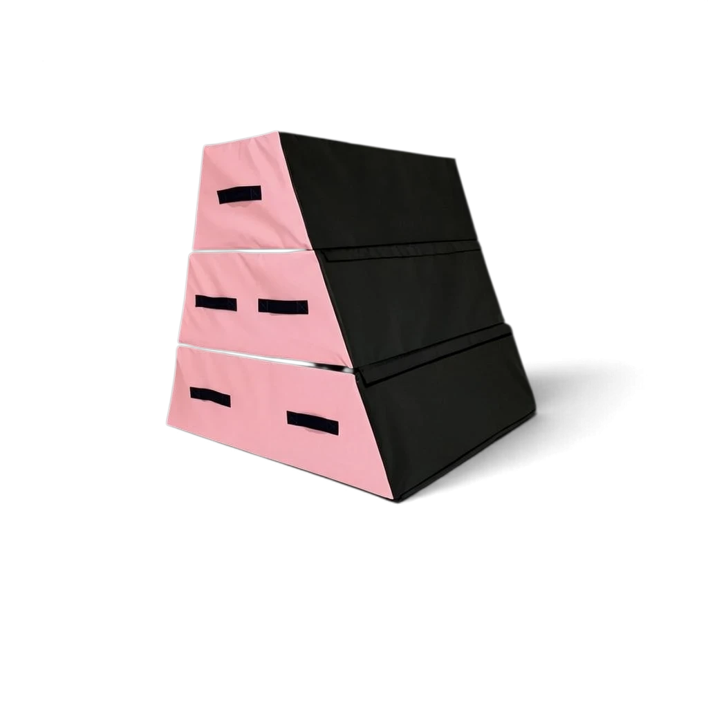 UK Gym Pits 3 section parkour vault box in black and pink with carry handles and high-density foam construction