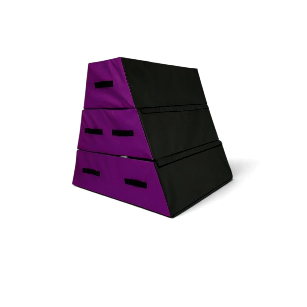 UK Gym Pits 3 section parkour vault box in black and purple with carry handles and durable PVC surface
