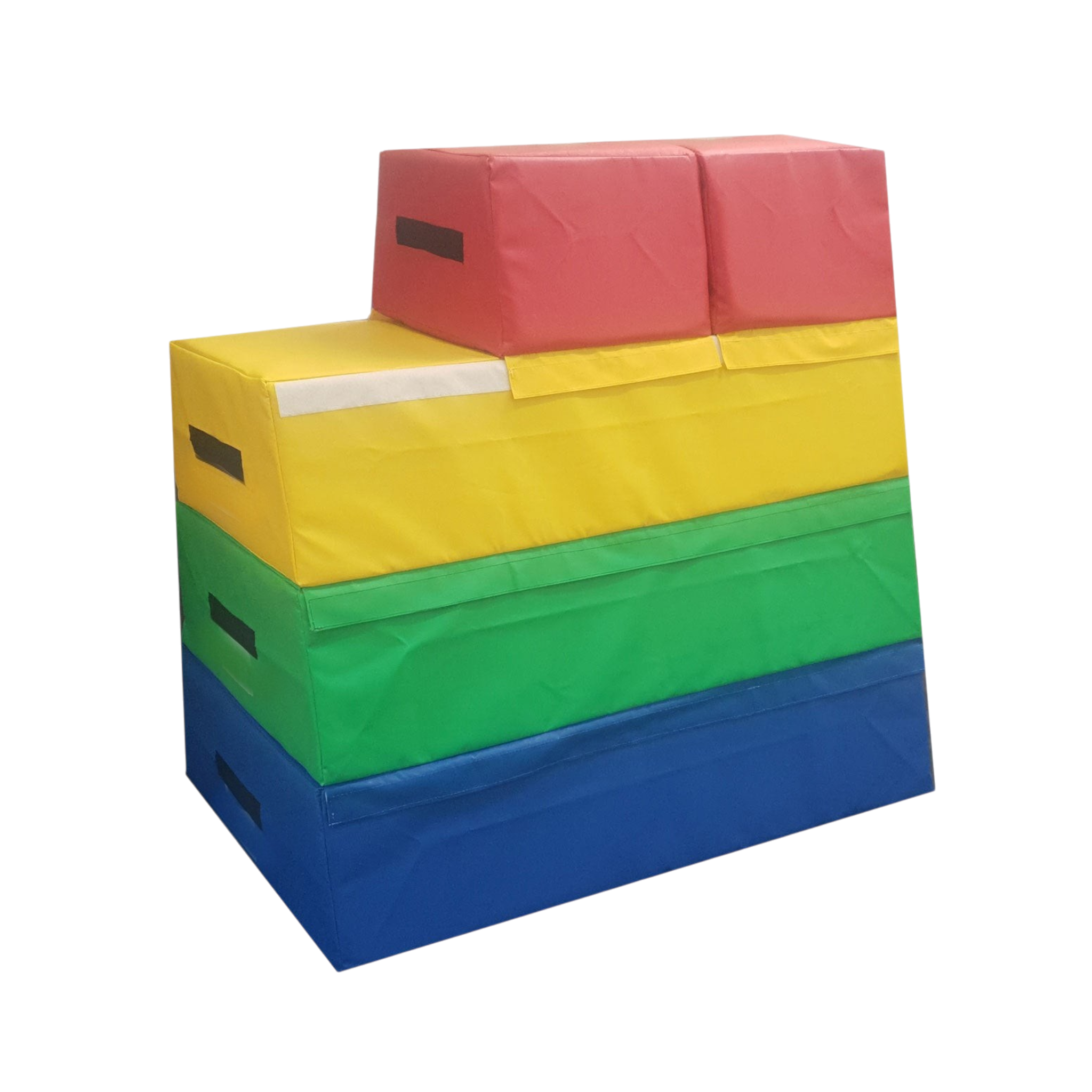 UK Gym Pits 4 tiered multi-coloured foam vault box with a triple top section for gymnastics training.