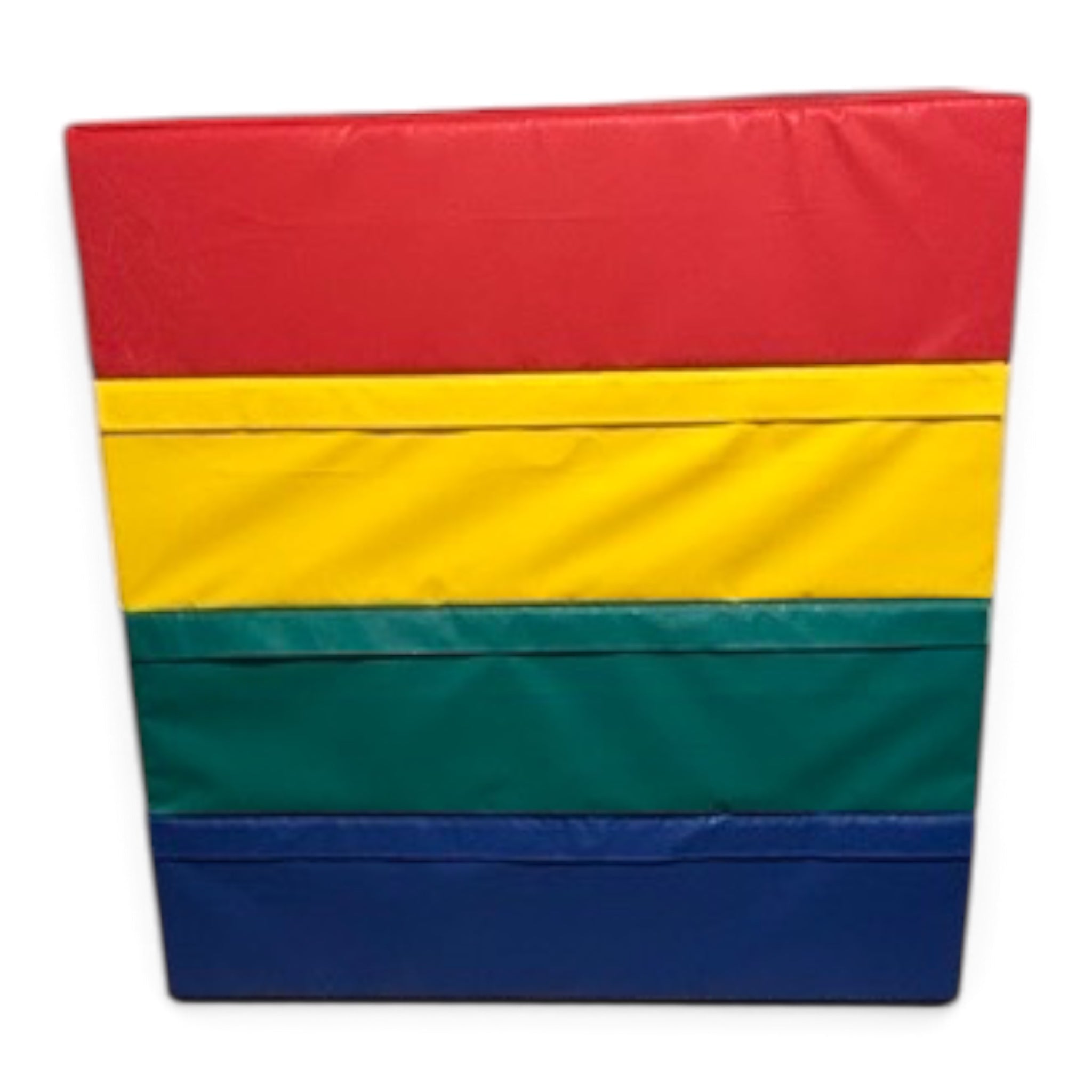 UK Gym Pits 4 tiered foam vault box with red, yellow, green, and blue PVC sections for gymnastics training