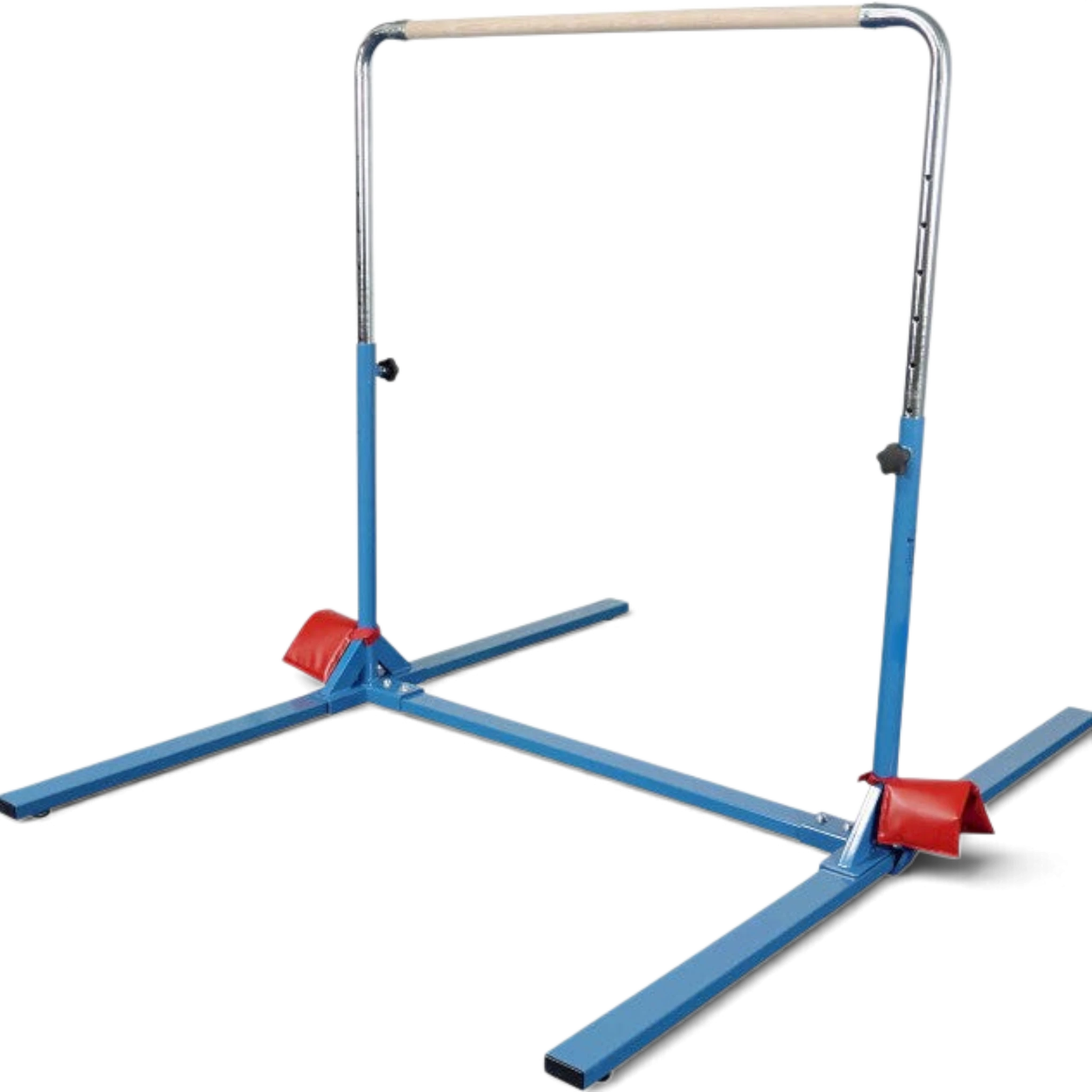 UK Gym Pits 5 in 1 bar system with blue steel frame and solid maple wood bar for gymnastics training