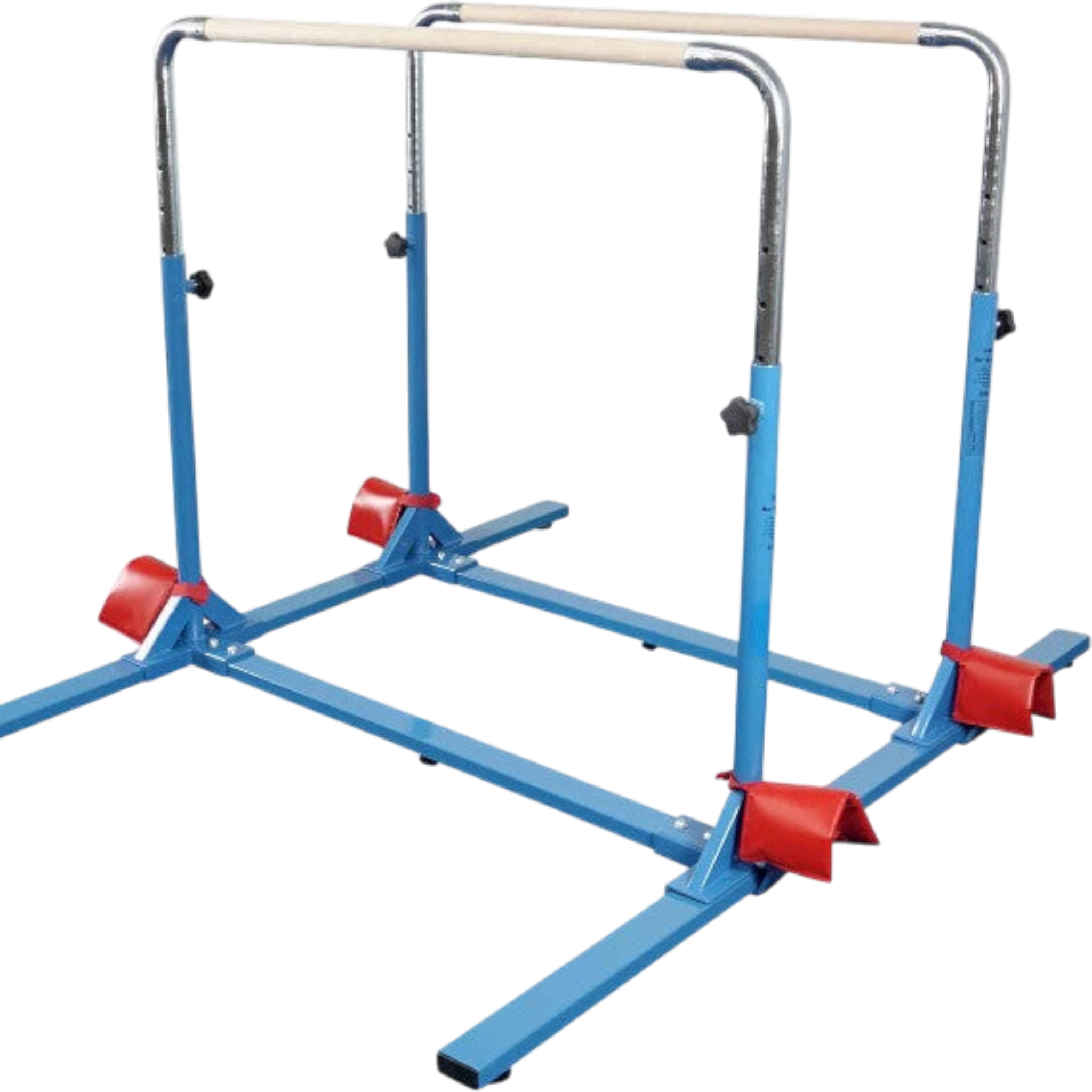 UK Gym Pits 5 in 1 bar system with blue steel frame and adjustable maple wood bars for gymnastics training