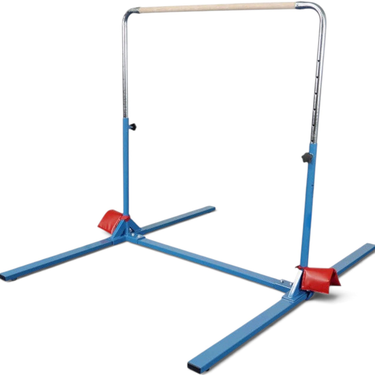 UK Gym Pits 5 in 1 bar system with blue steel frame and solid maple wood bar for gymnastics training