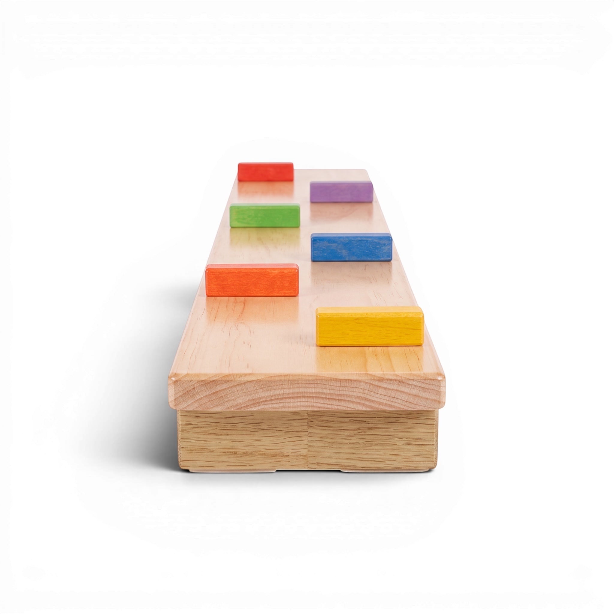 UK Gym Pits Activ Block Plank made of natural timber with six colourful blocks for gym equipment linking.