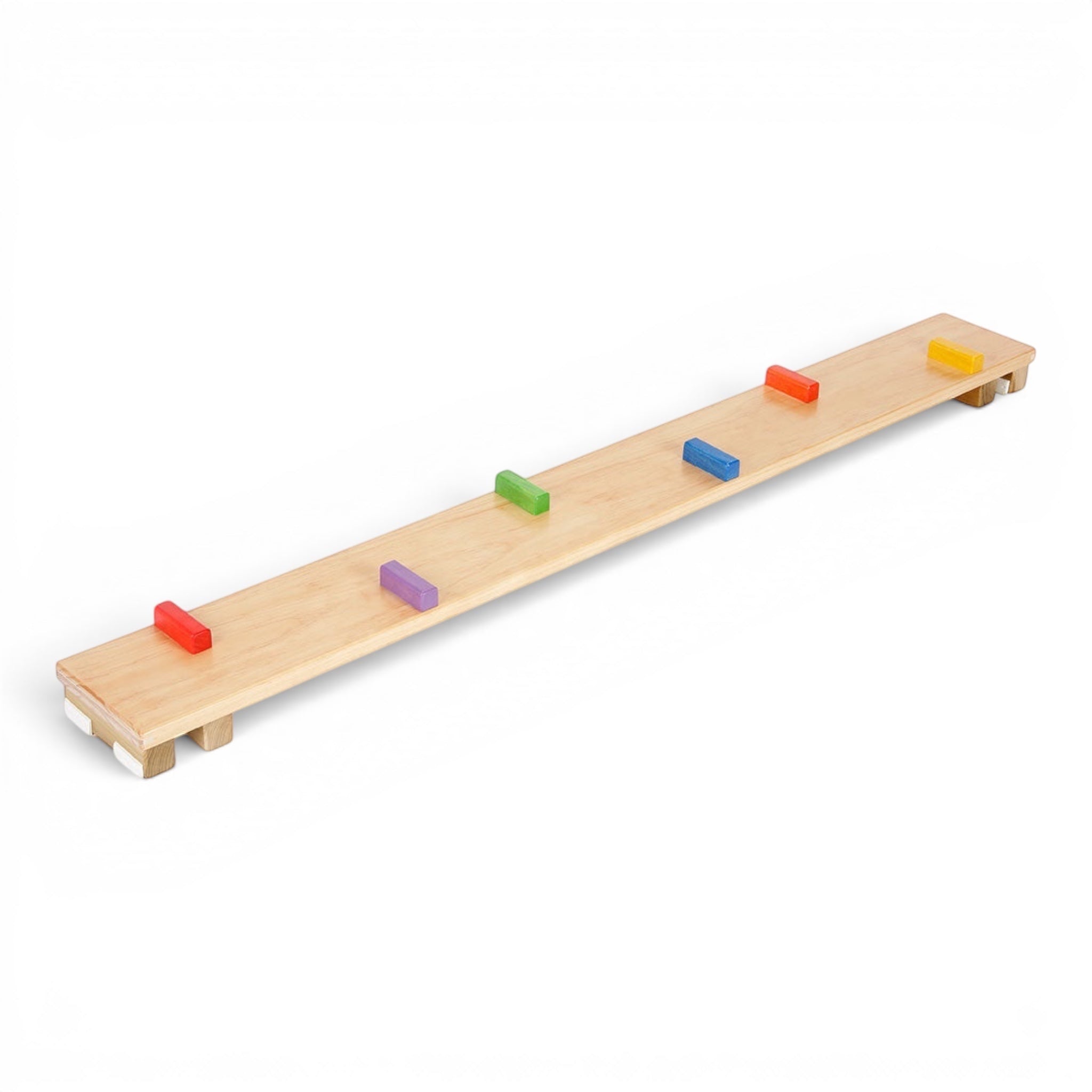 UK Gym Pits Activ Block Plank made of natural timber with six colourful blocks for gym equipment linking or balance.