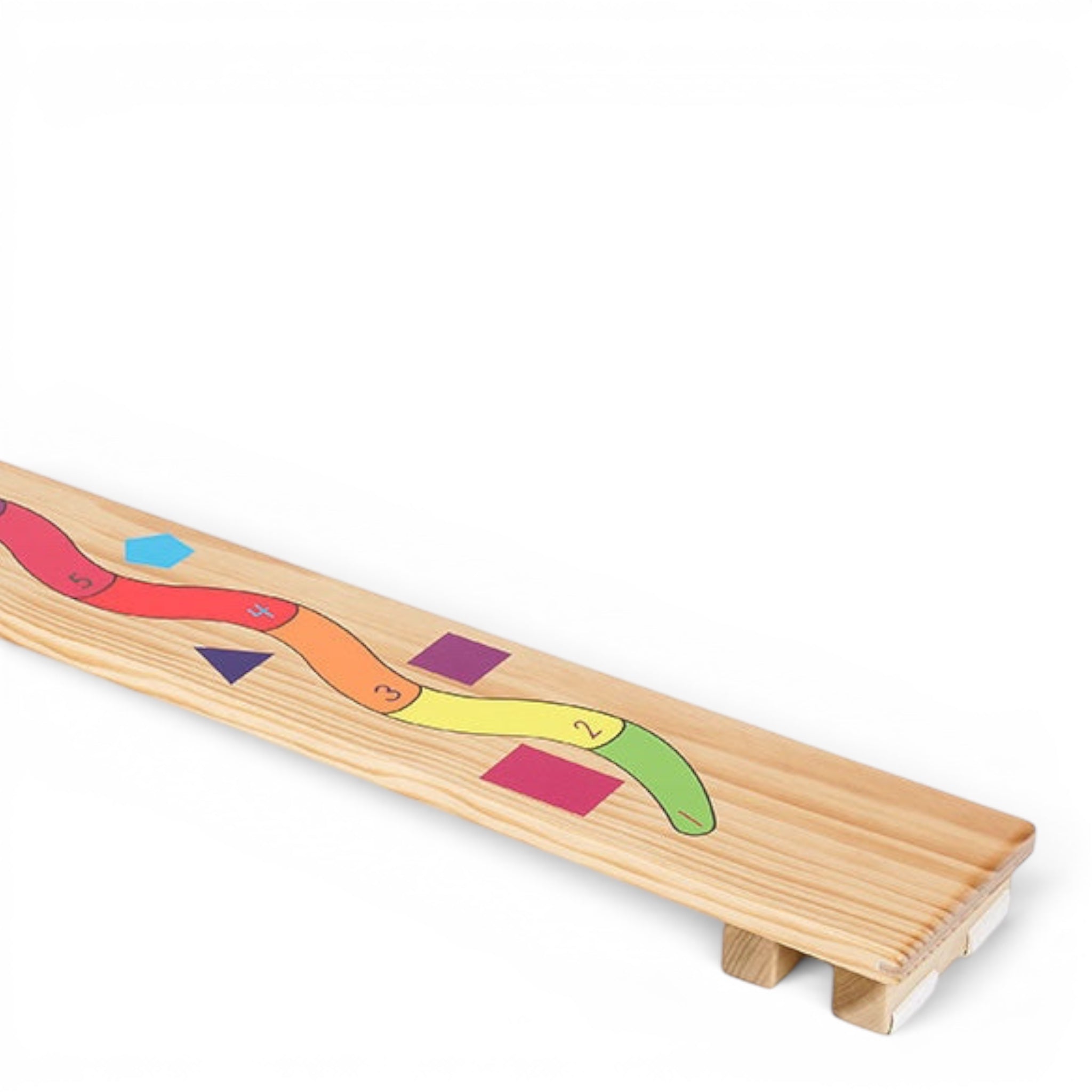 UK Gym Pits Activ Snake Plank made of natural timber with a multicoloured numbered snake graphic for children.