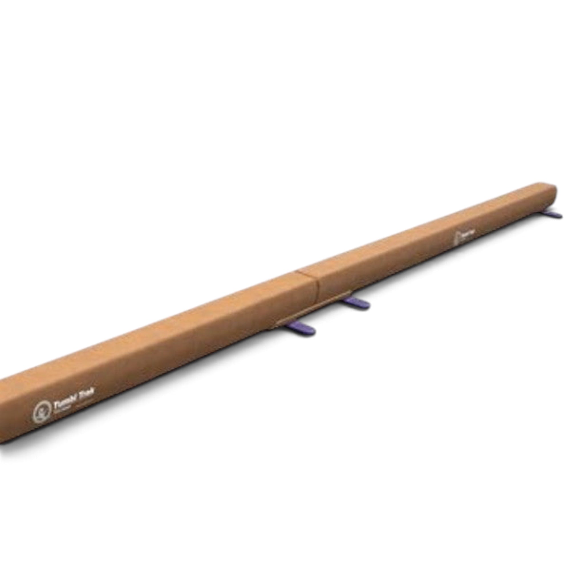 UK Gym Pits Addie beam connector bracket joining two brown suede balance beams for a continuous training surface