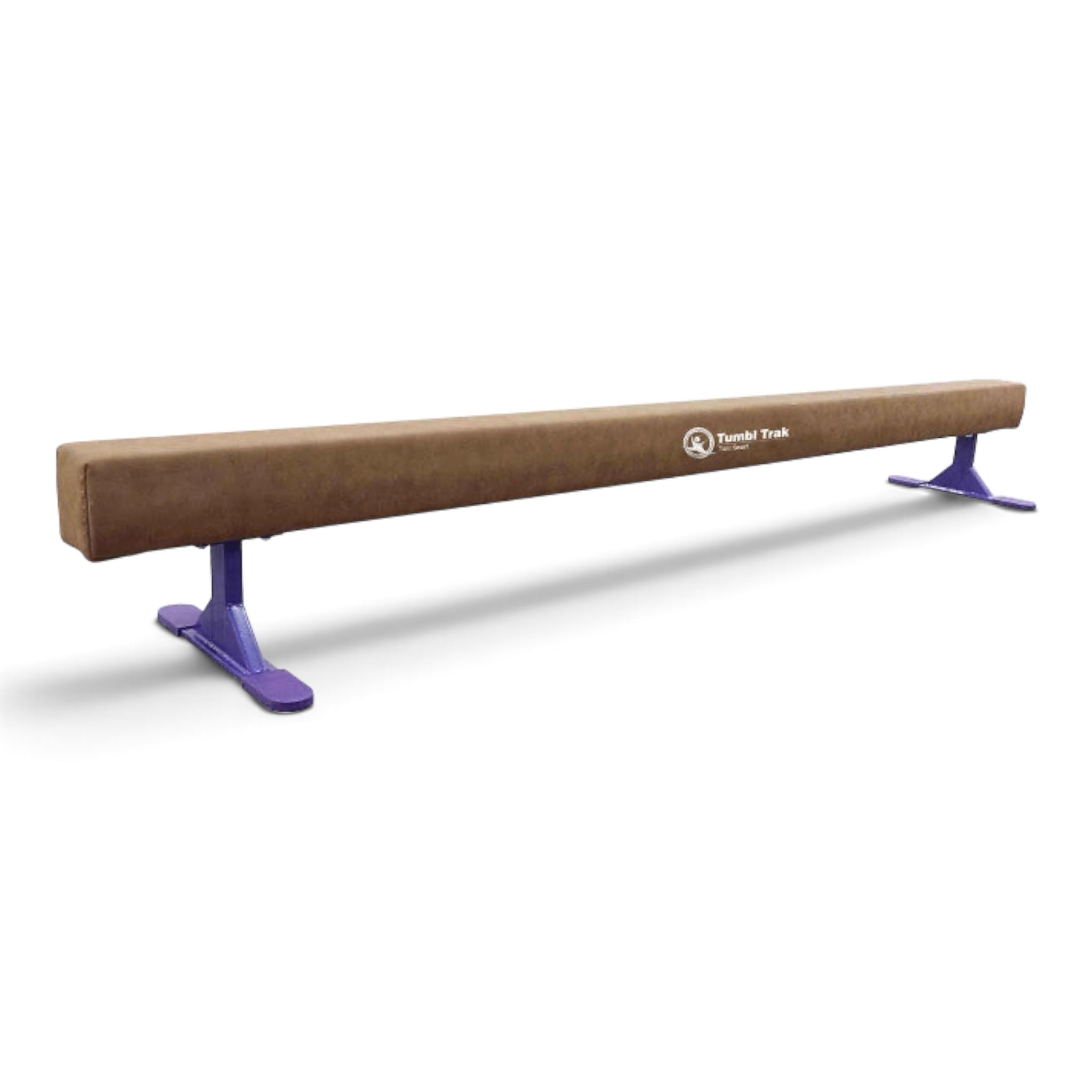 UK Gym Pits Addie Beam with purple 30cm metal riser legs for elevated gymnastics training
