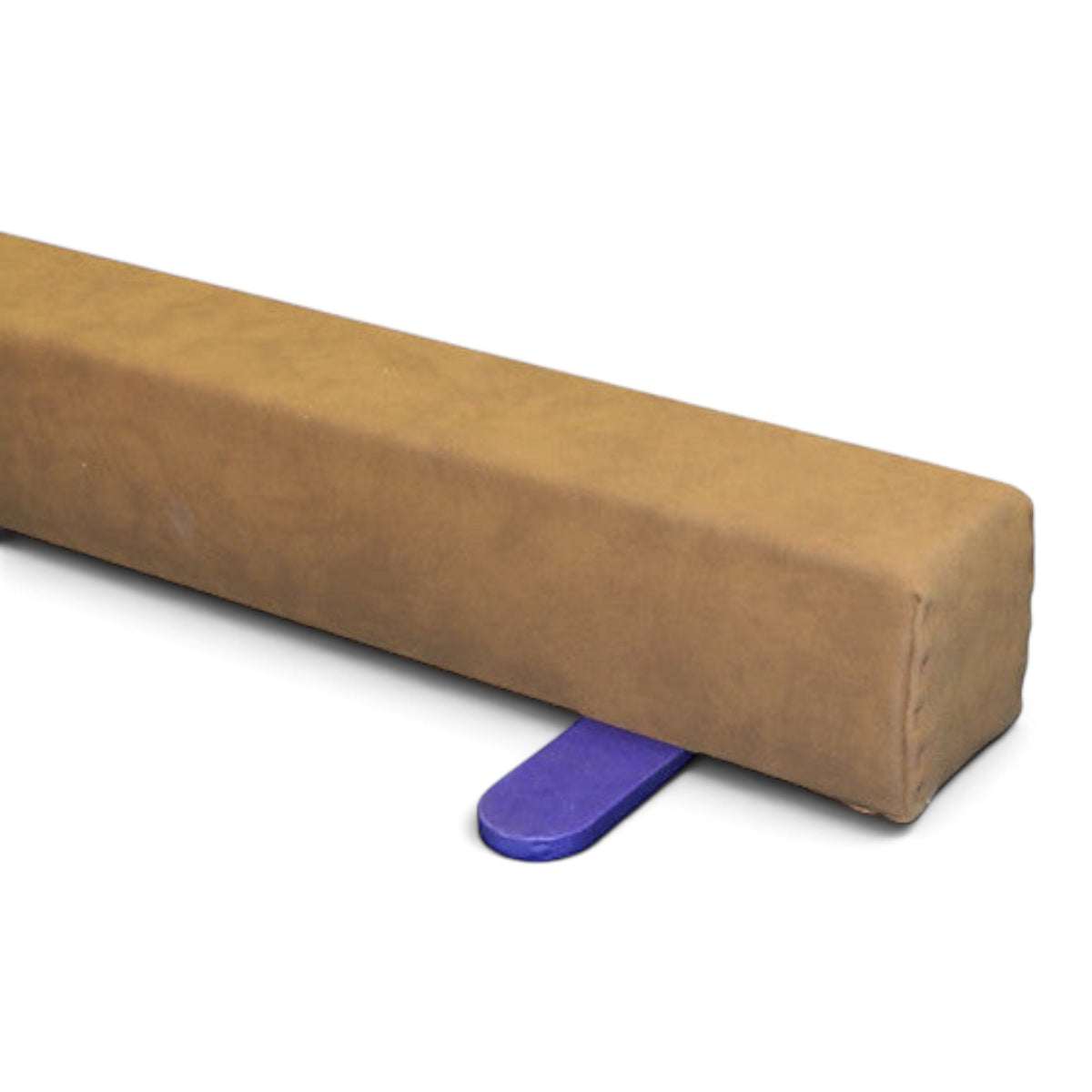 UK Gym Pits Addie Beam with tan synthetic suede surface and purple safety base for home gymnastics training