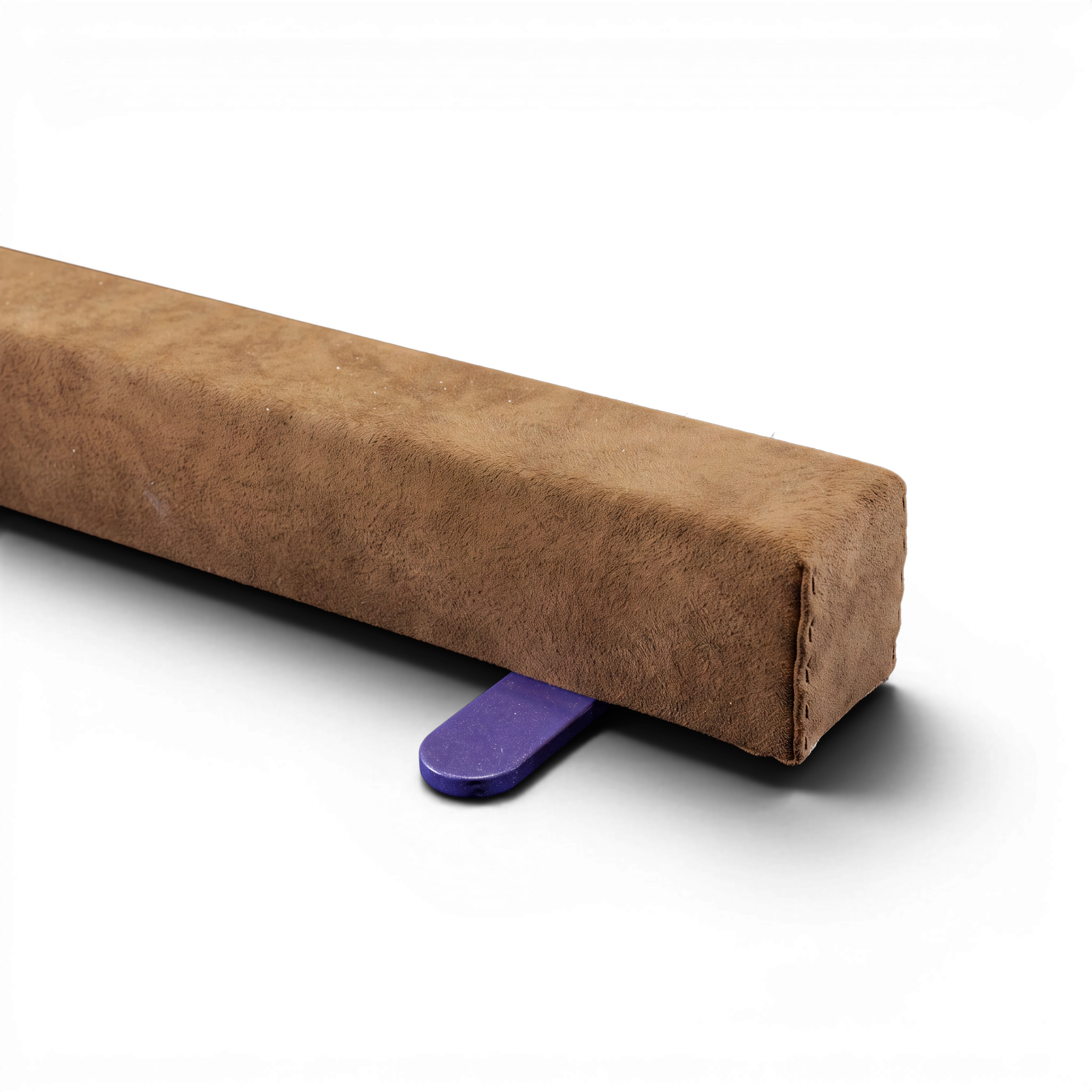 UK Gym Pits Addie Beam with synthetic suede surface and purple support leg on a black background