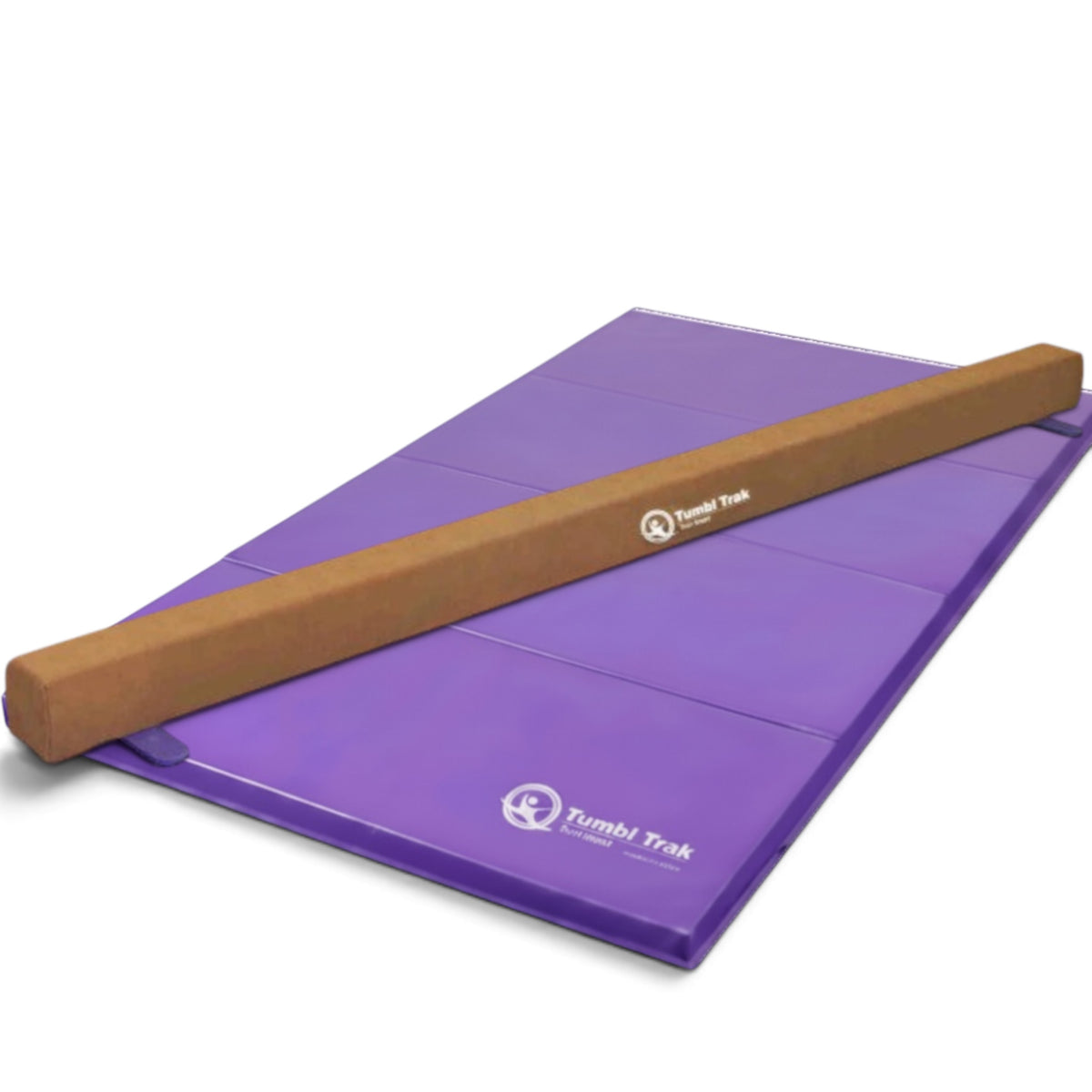 UK Gym Pits Addie beam with a purple folding tumbling mat for home gymnastics training