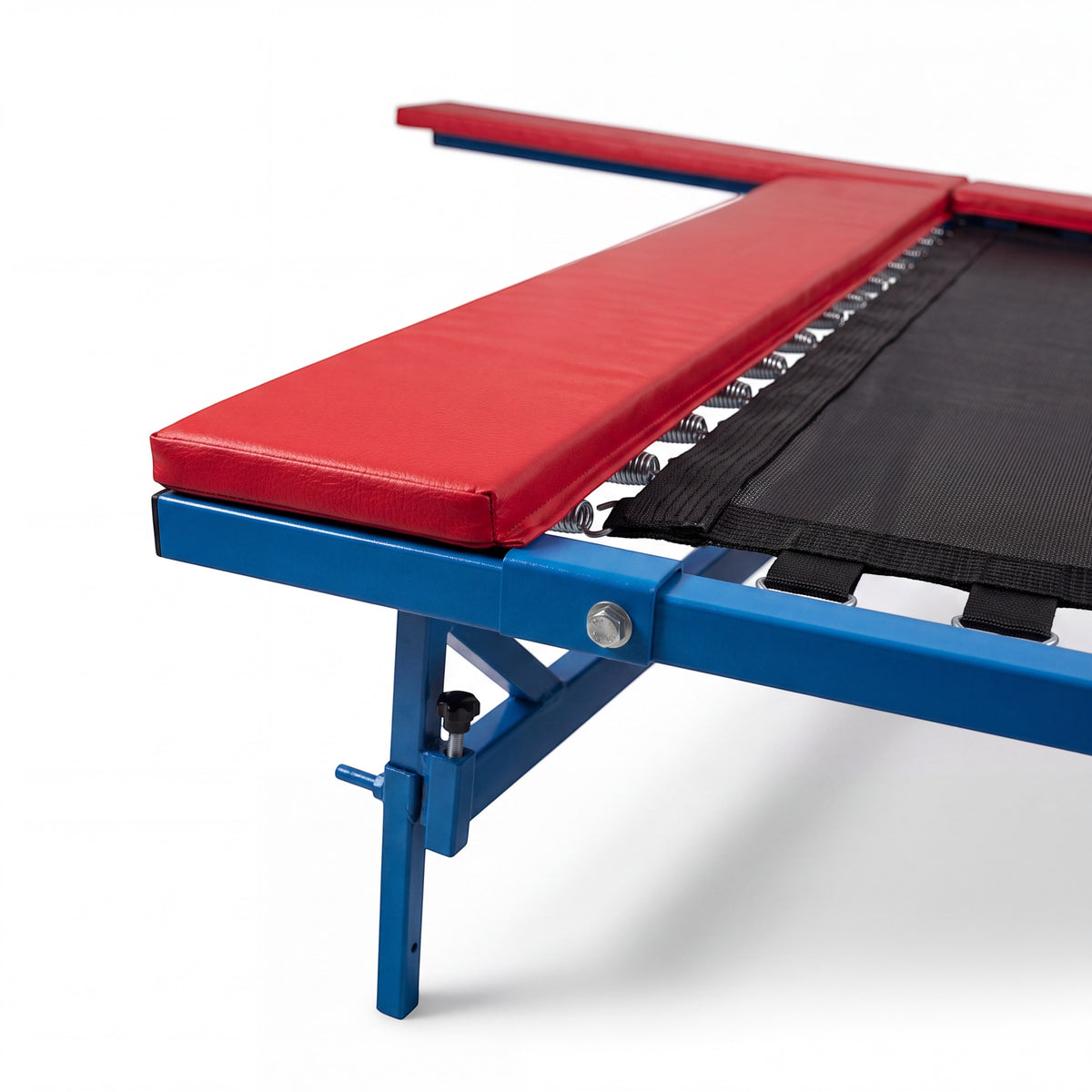 UK Gym Pits adjustable downhill incline attachment for Tumbl Trak with blue metal frame and red padded edge