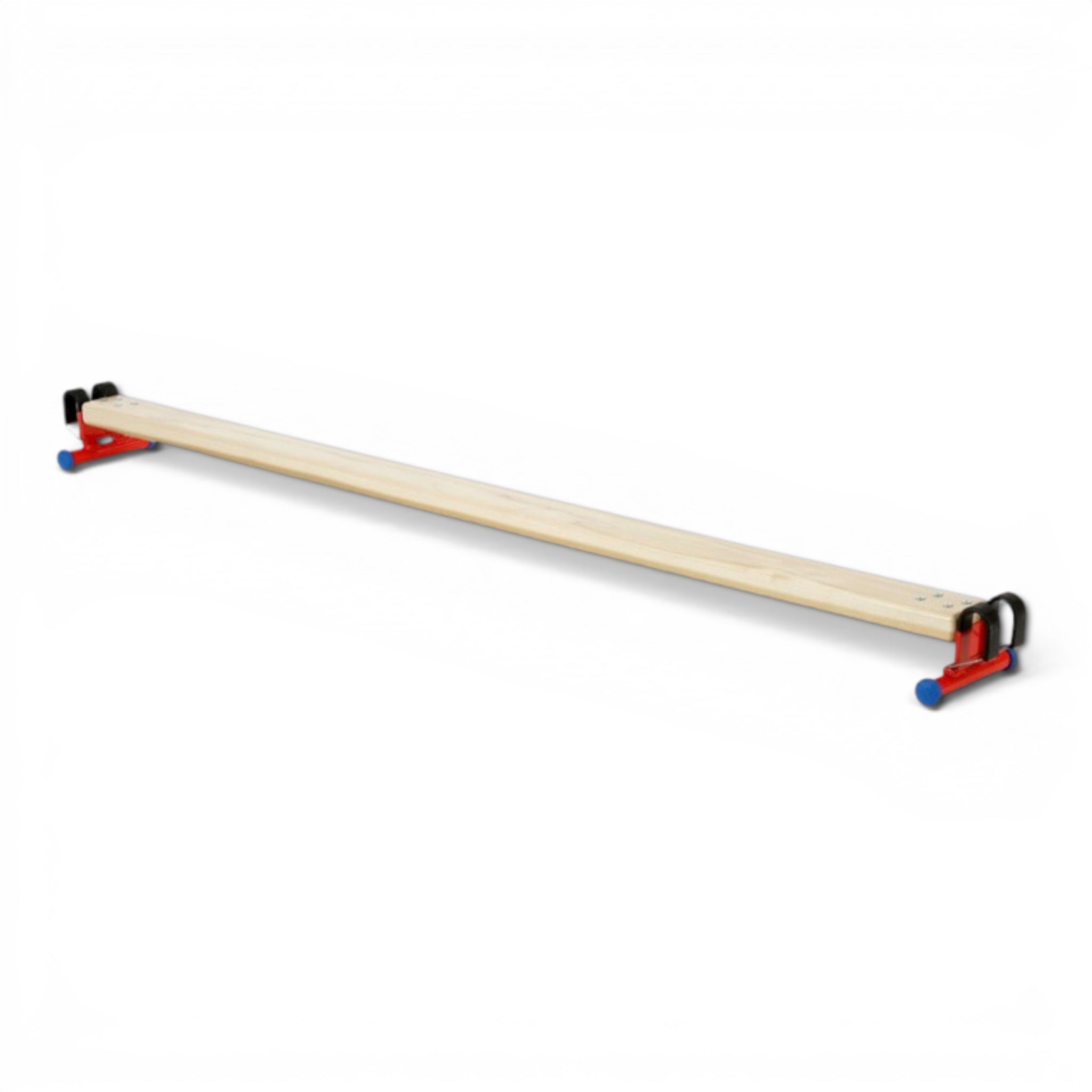 UK Gym Pits agility storming plank with natural timber beam, red metal ends, and anti-slip rubber feet.