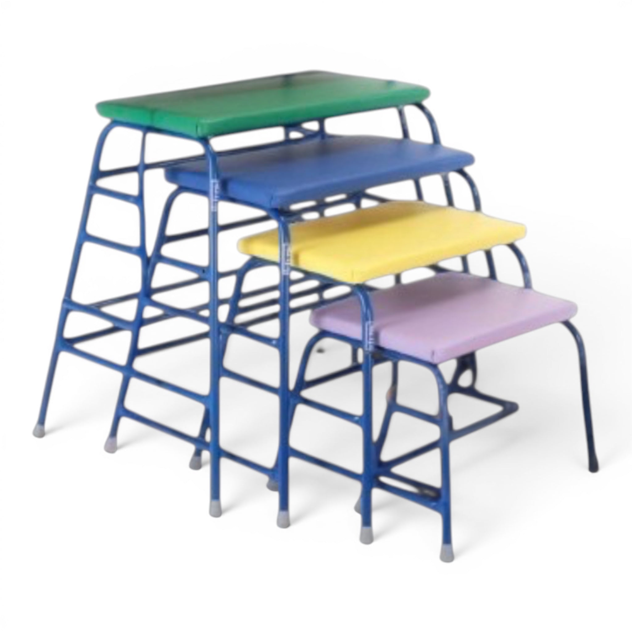 UK Gym Pits agility table set with multi-colored padded PVC tops and blue powder-coated steel frames