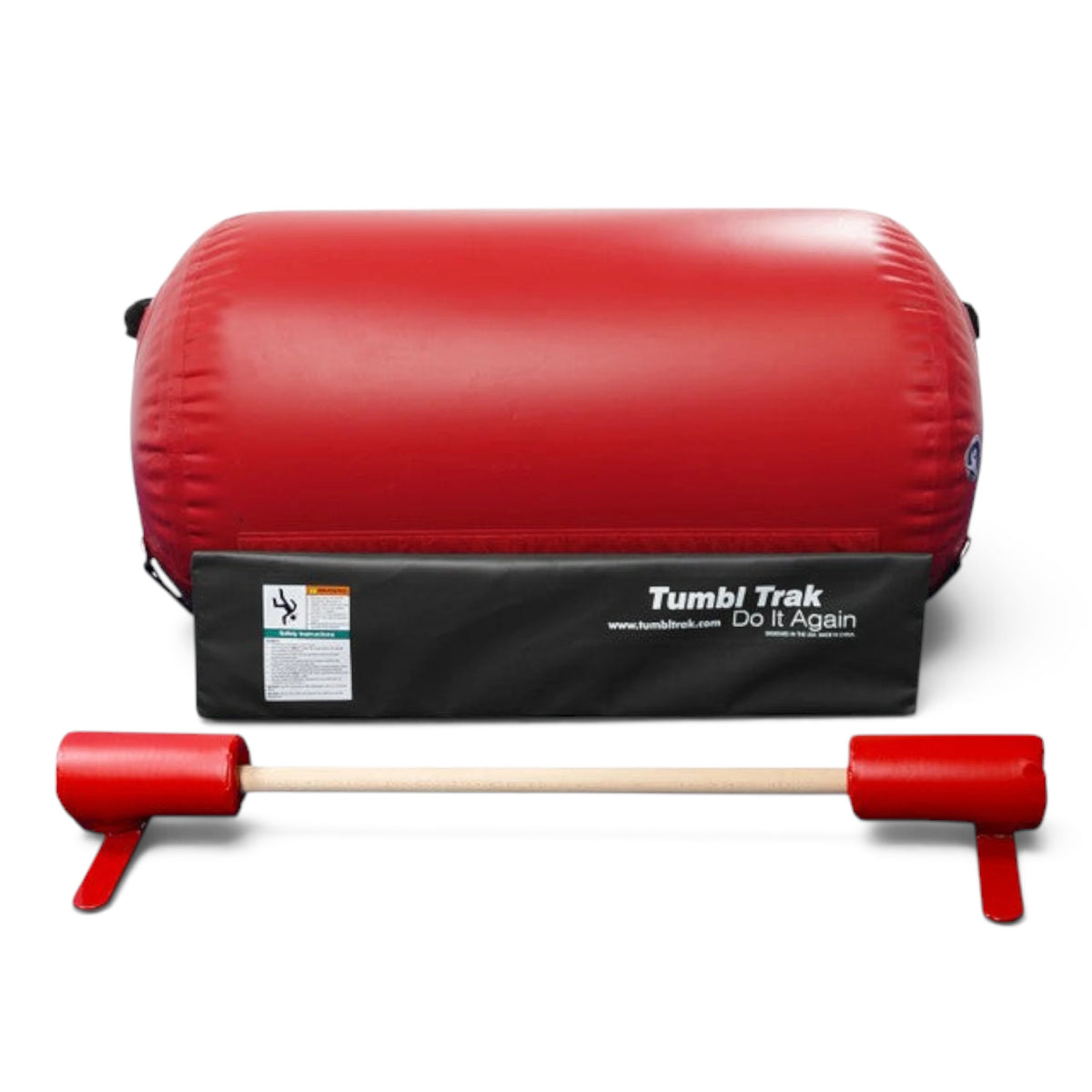 UK Gym Pits air barrel with black cradle and floor training bar for gymnastics skill development and drills