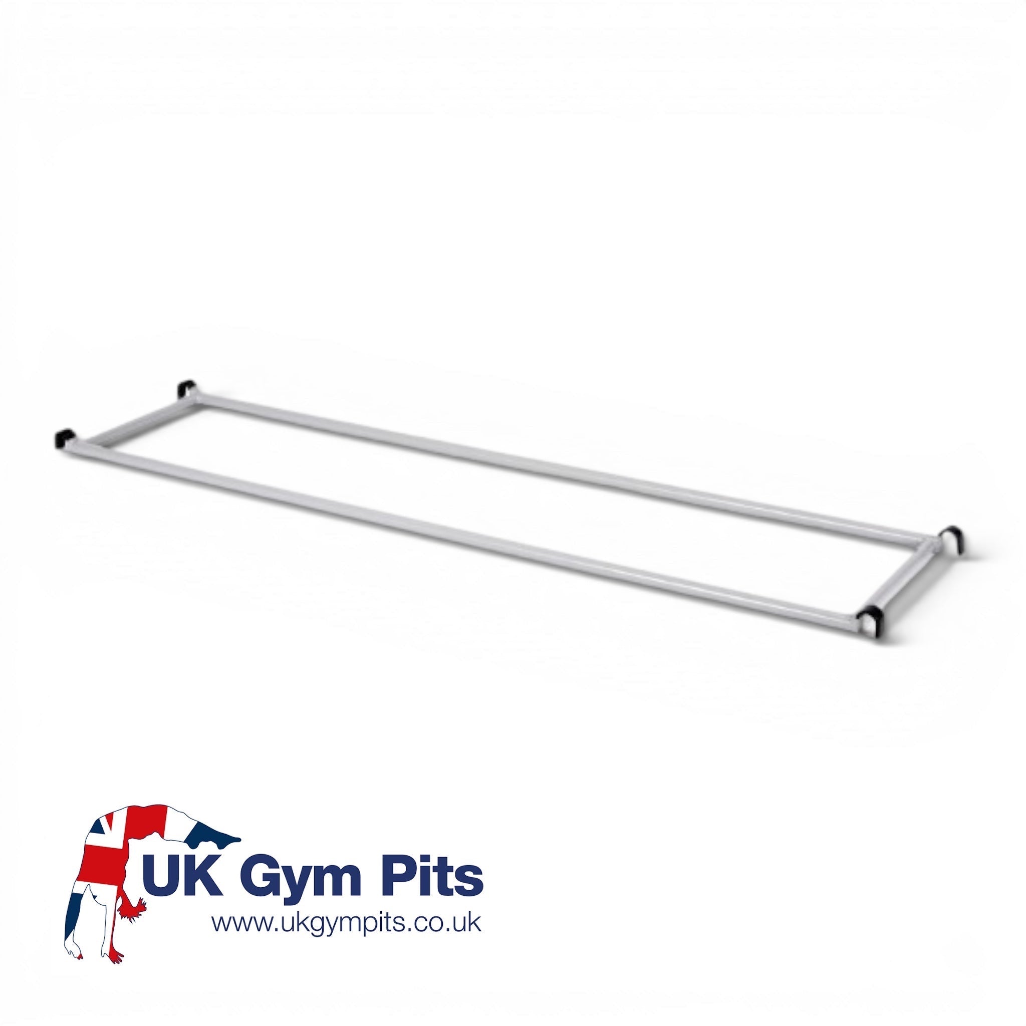 UK Gym Pits silver aluminium agility linking parallel bars with safety hooks for gym equipment attachment.