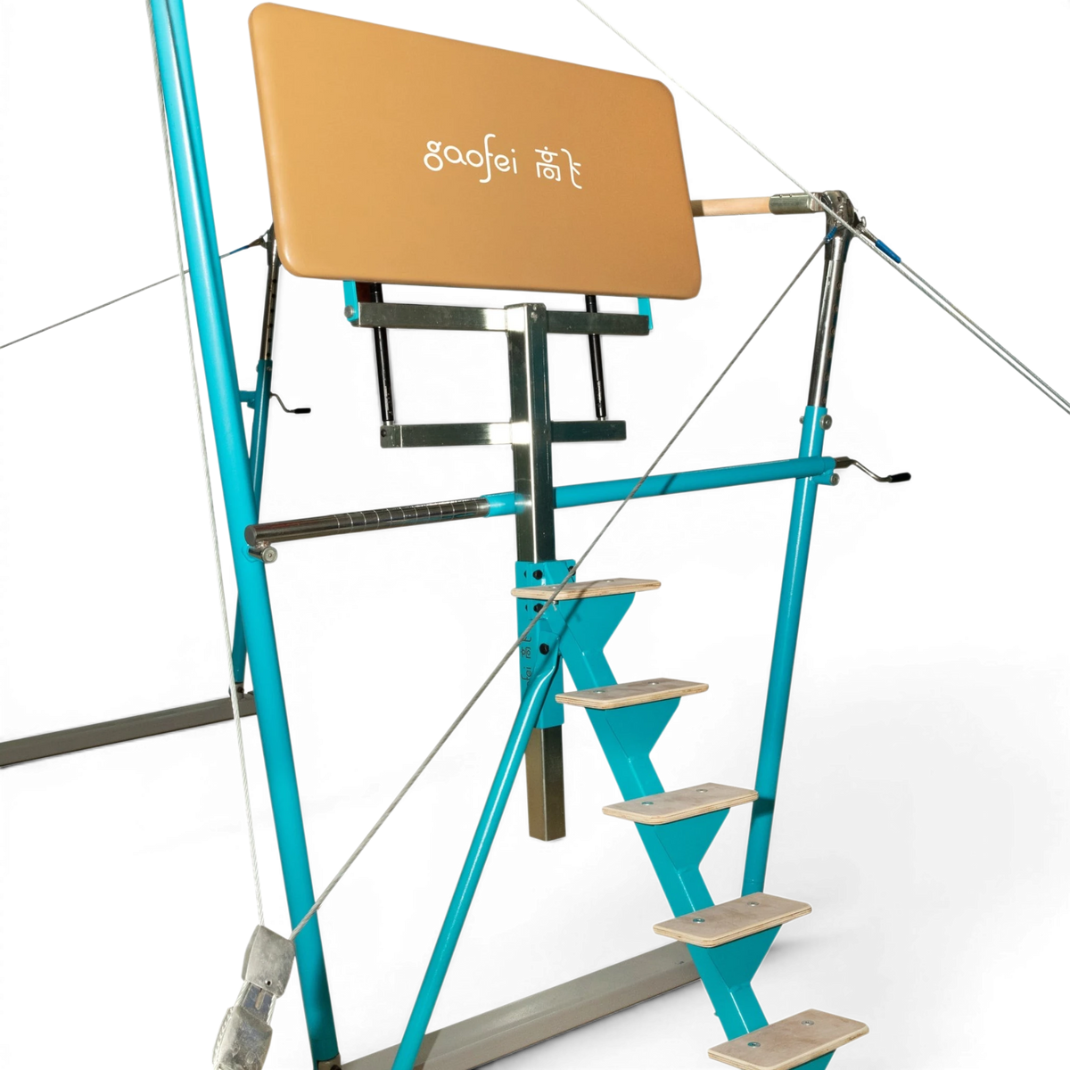 UK Gym Pits Gaofei FIG approved asymmetric bars with wooden handrails and blue steel frame for gymnastics training
