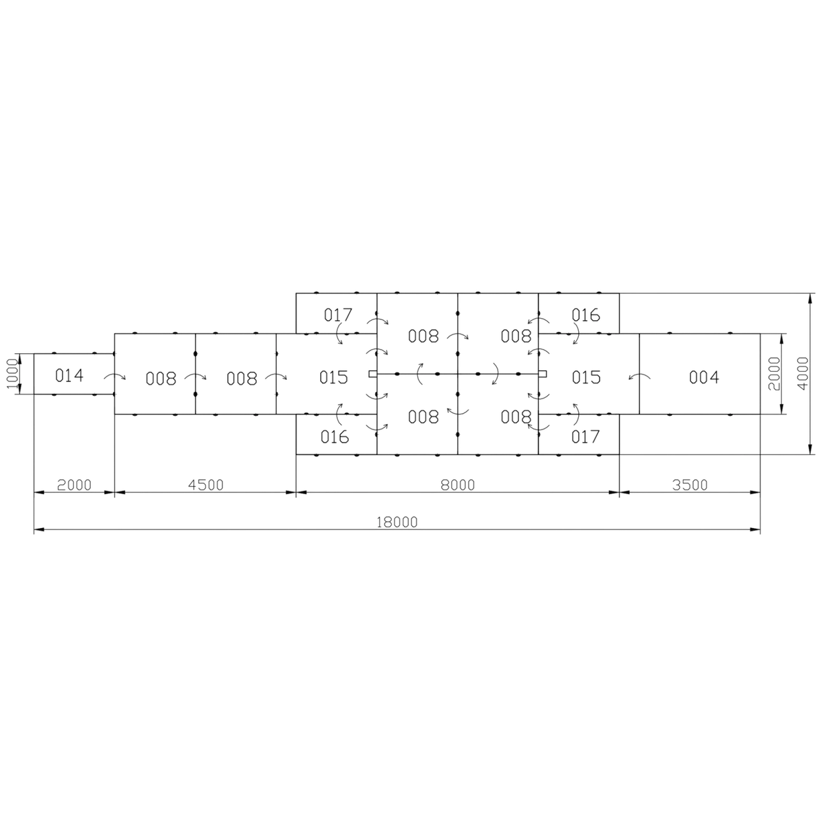 UK Gym Pits FIG approved beam landing mat layout diagram showing dimensions and configuration of 14 individual mats.