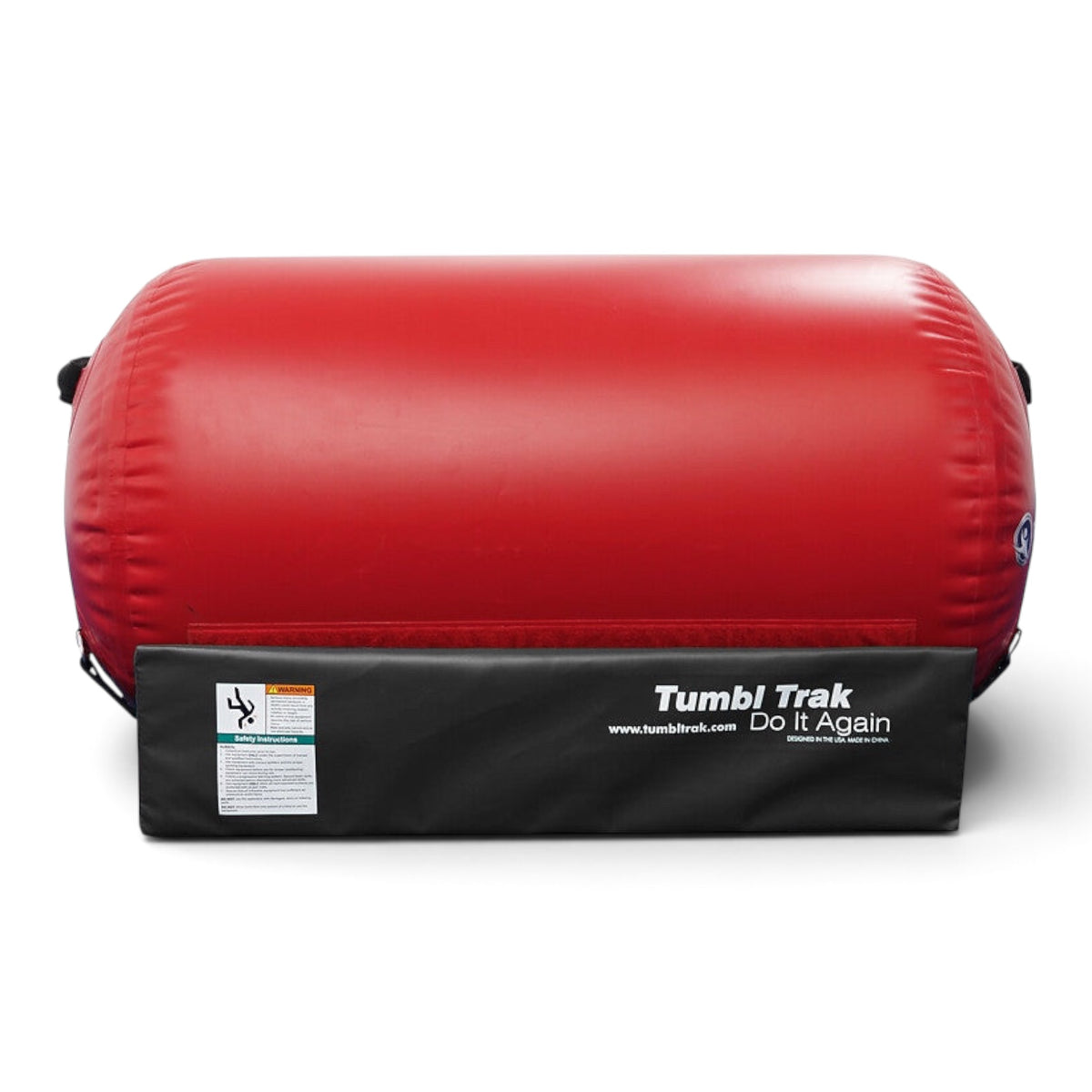 UK Gym Pits small black vinyl cradle stabilizing a red air barrel for gymnastics training