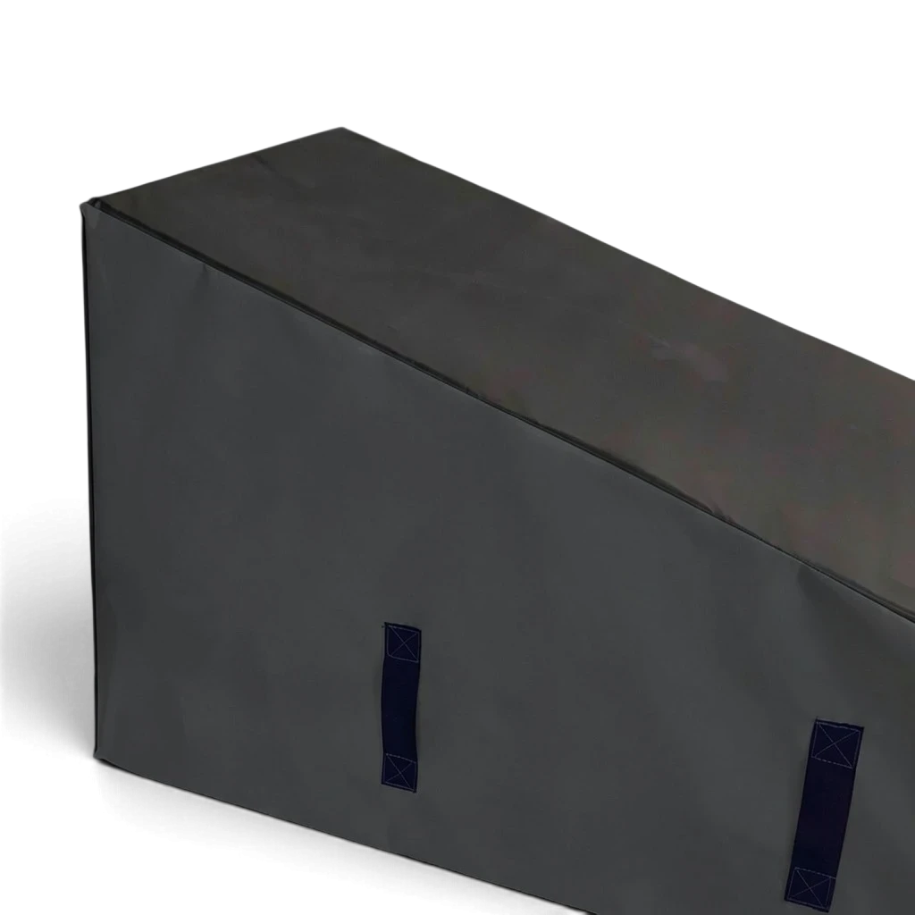 UK Gym Pits black foam wedge block for parkour and gymnastics training with carry handles on a black background